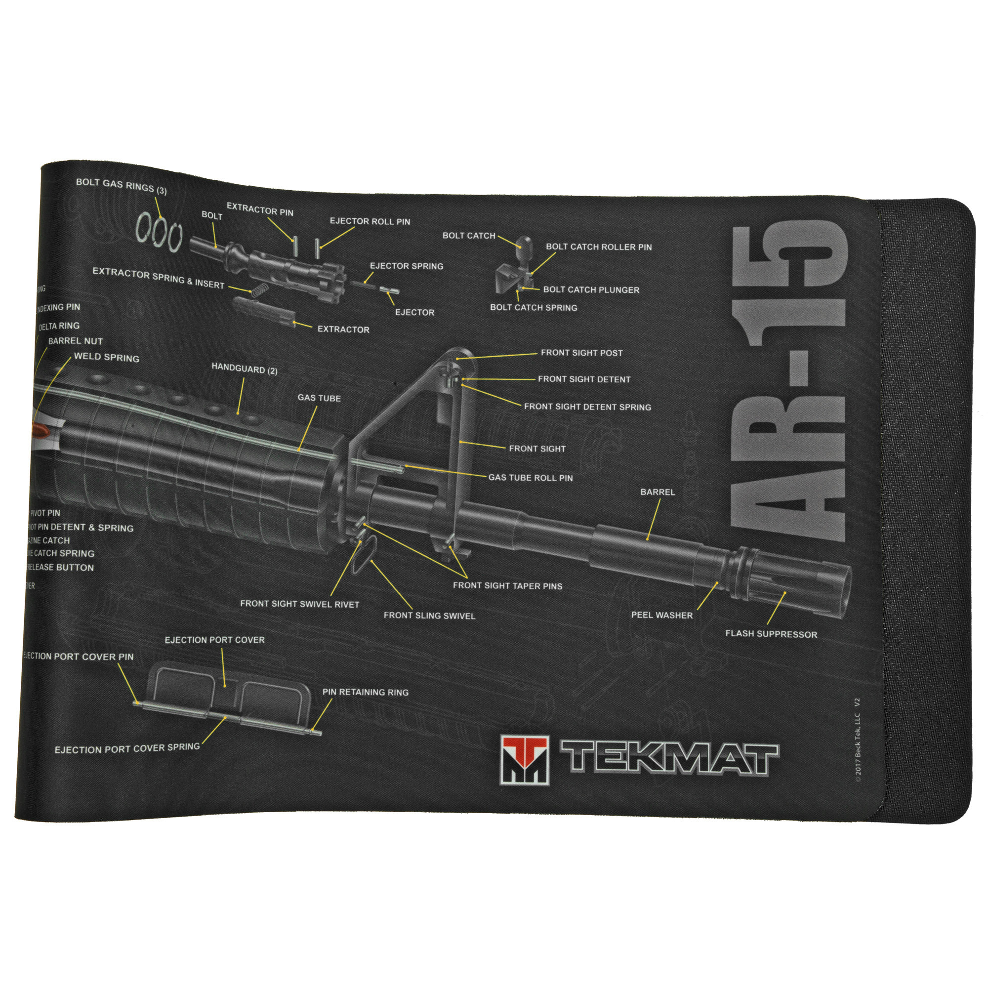 TekMat TEKR36AR15 AR-15 3D Cutaway Cleaning Mat Black/White Rubber 36" Long AR-15 Parts Diagram