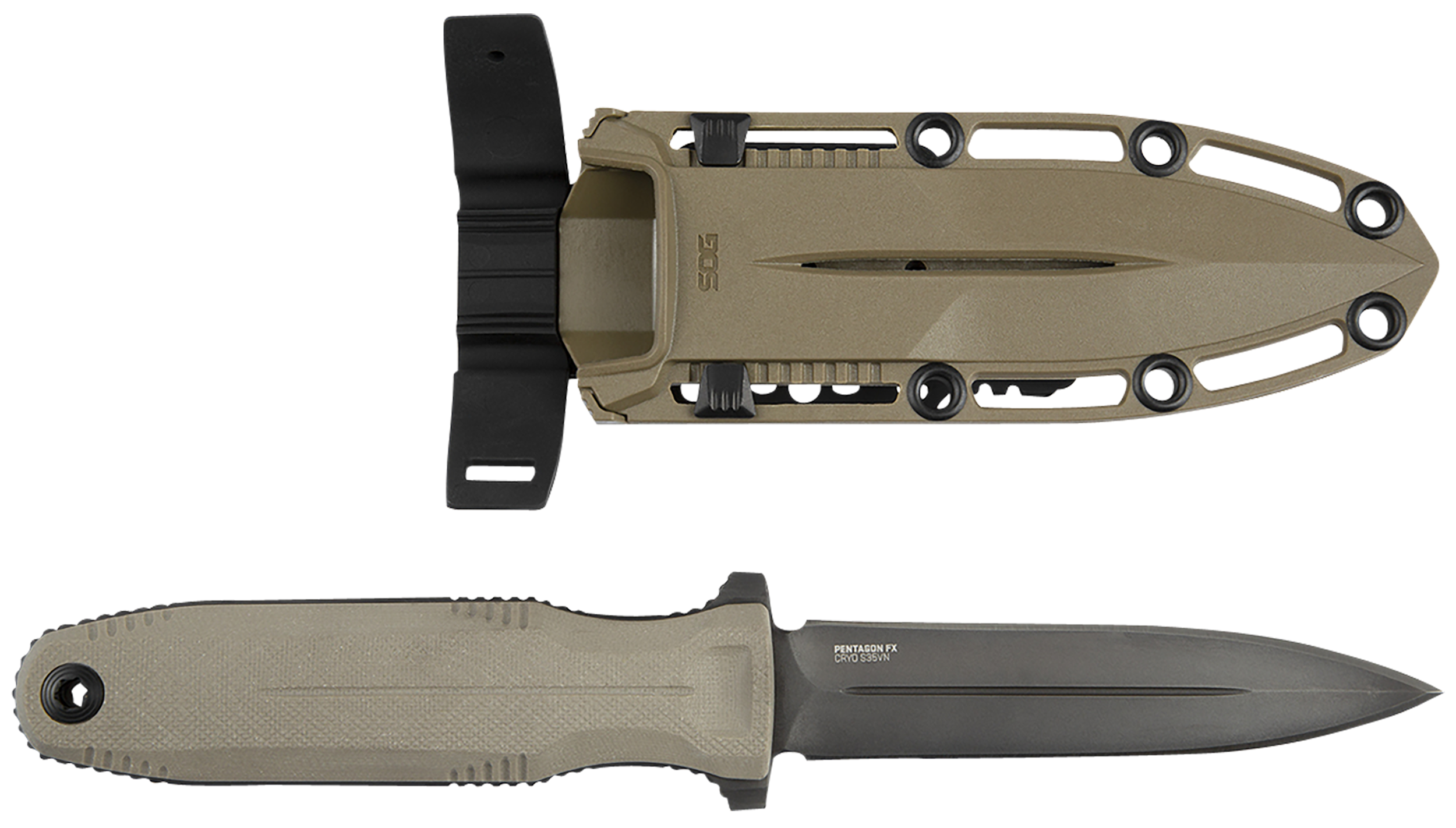 S.O.G SOG17610257 Pentagon FX 4.77" Fixed Spear Point Plain Black Titanium Nitride Cryo CPM S35VN Blade/G10 Blackout Handle