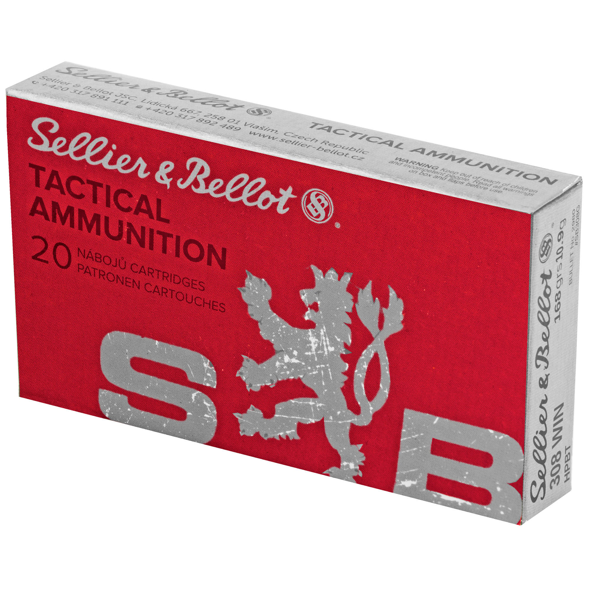 Sellier & Bellot Match Ammunition 308 Winchester 168 Grain Hollow Point Boat Tail