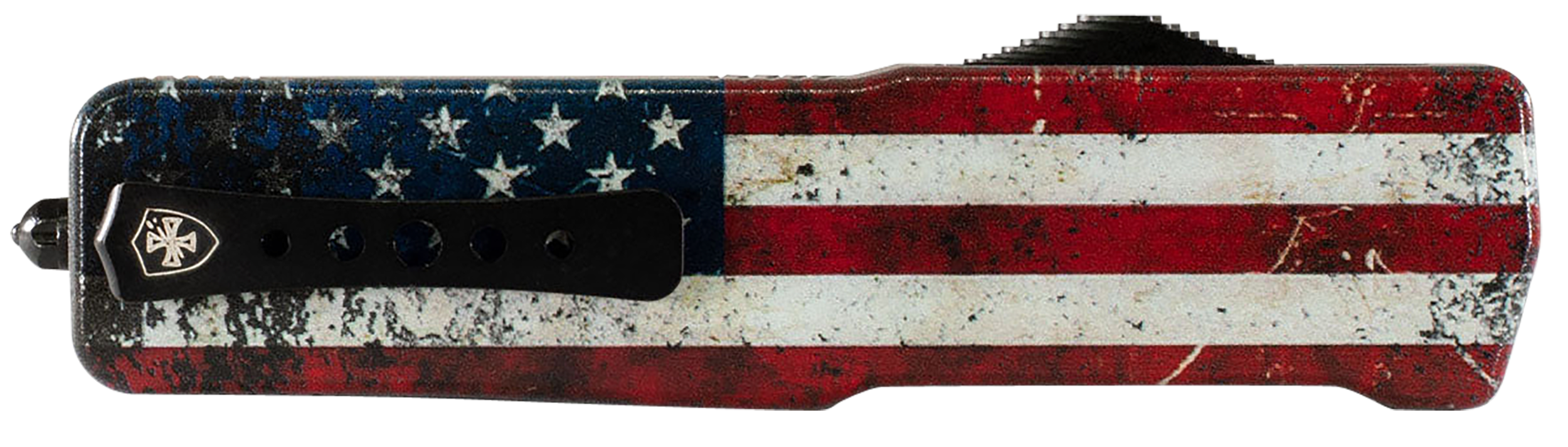 Templar Knife MAUS321 Premium Lightweight Slim 3.16" OTF Plain Black Oxide Stonewashed Powdered D2 Steel Blade/4.93" US Flag Anodized Aluminum Handle