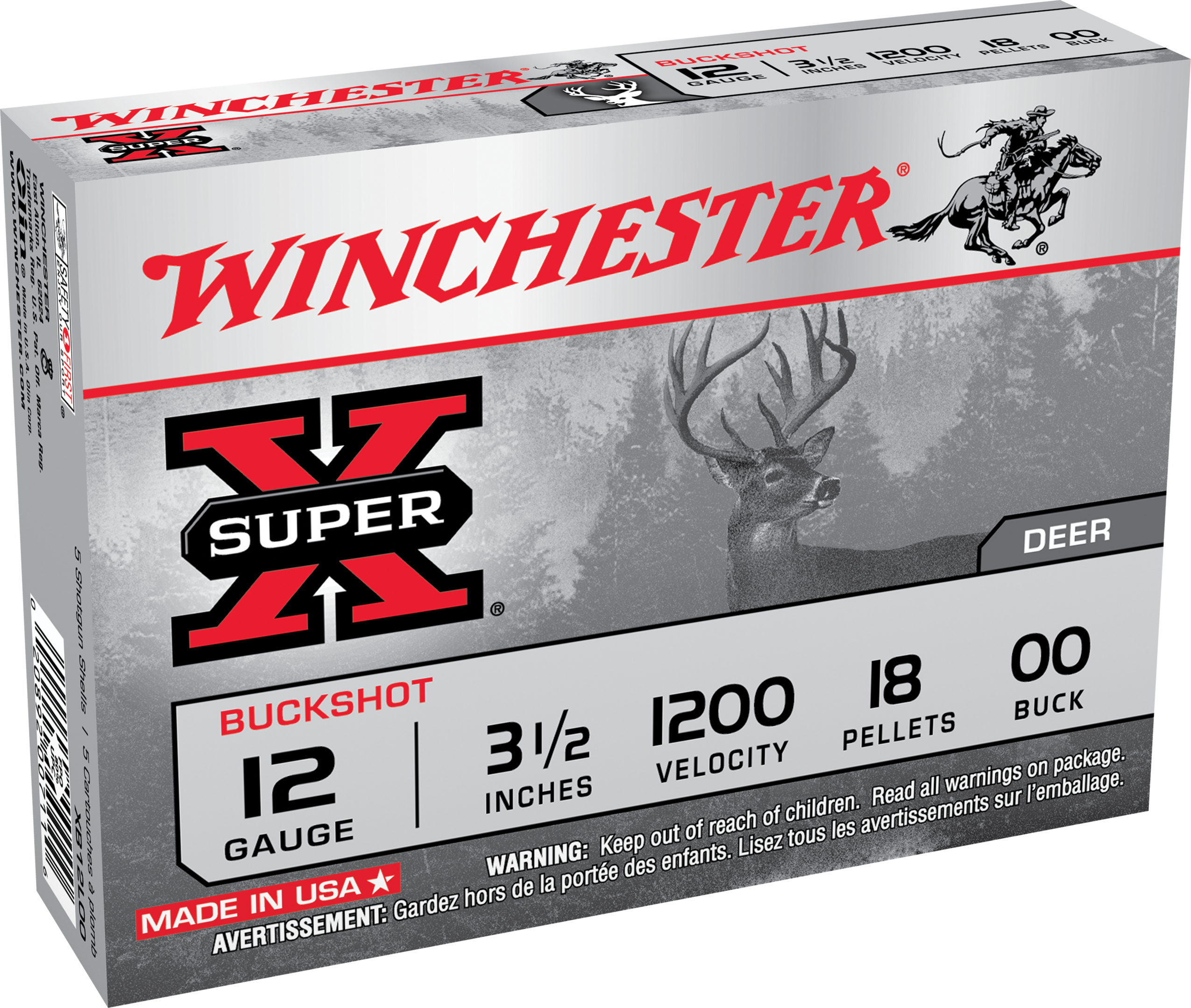 Winchester Super-X Ammunition 12 Gauge 3-1/2" Buffered 00 Buckshot 18 Pellets Box of 5
