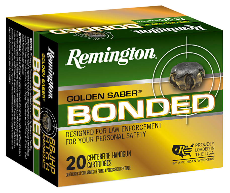 Remington Ammunition R21368 Golden Saber Bonded Defense 10mm Auto 180 gr Bonded Brass Jacketed Hollow Point (BBJHP) 20rd Bx