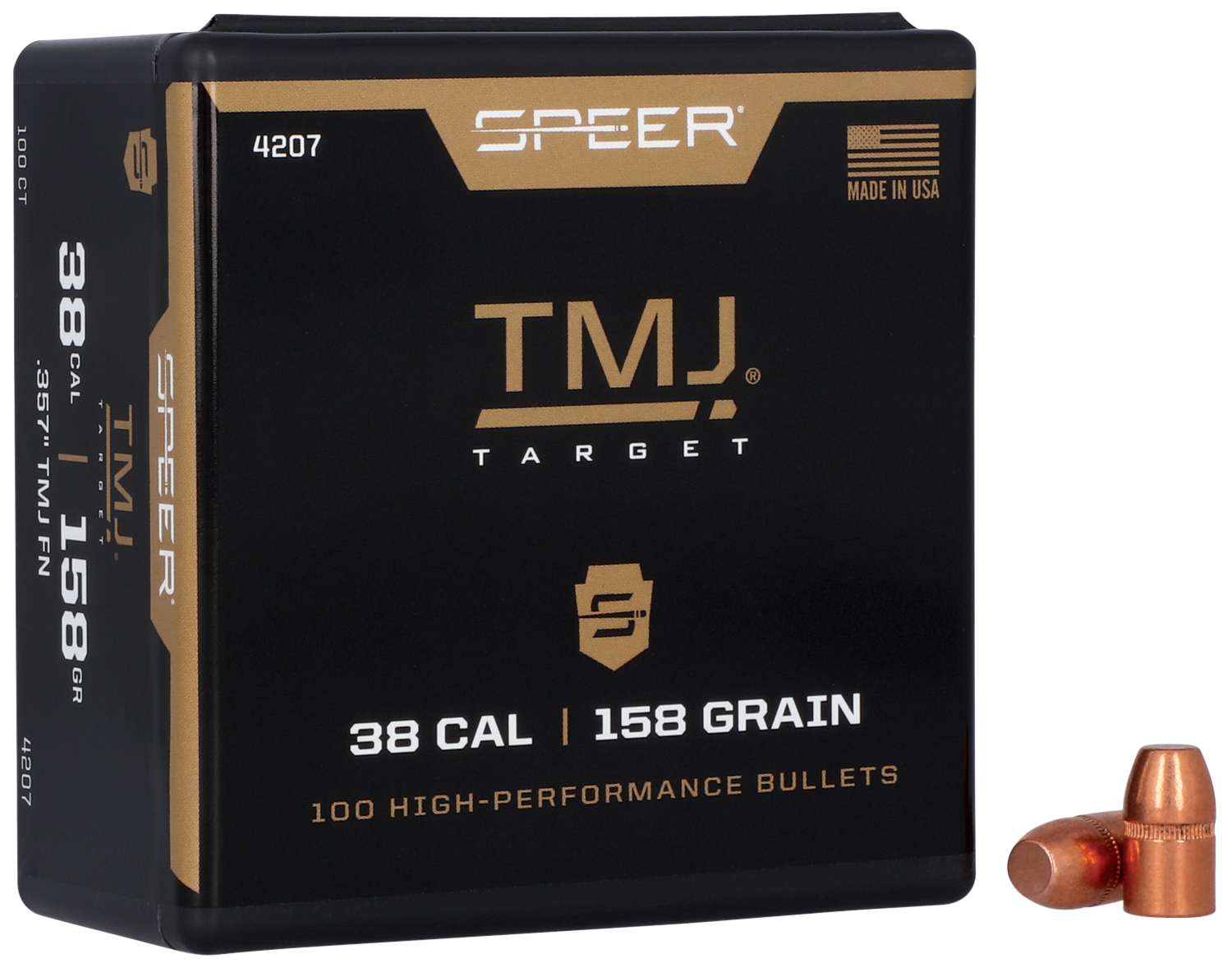 Speer Bullets 38 Caliber (357 Diameter) 158 Grain Total Metal Jacket Box of 100