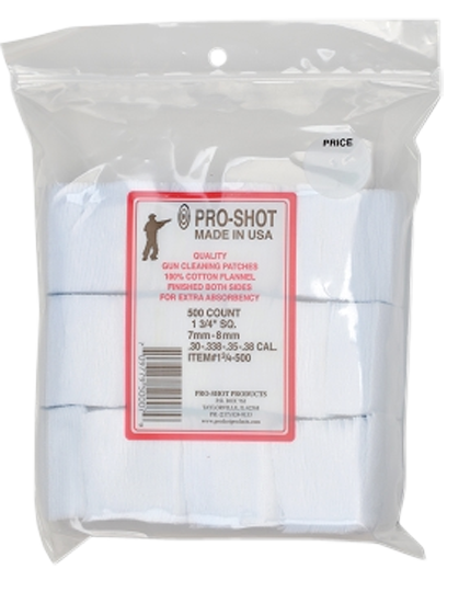 Pro-Shot 134500 Cleaning Patches6mm/7mm-38 Cal 1.75" Cotton Flannel 500 Per Pkg