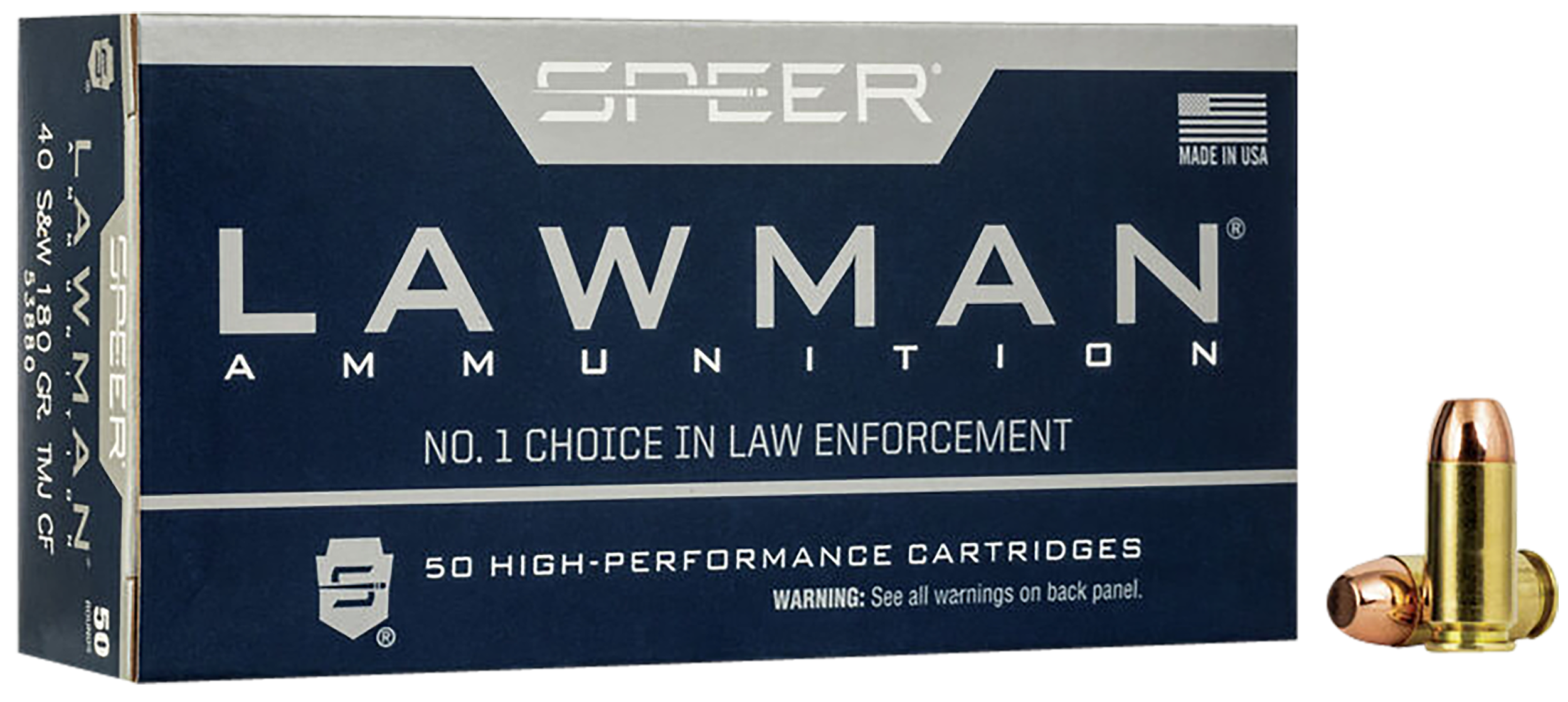 Speer 53880 Lawman Training Clean-Fire 40 S&W 180 gr 1000 fps Total Metal Jacket Round Nose (TMJRN) 50 Bx/20 Cs