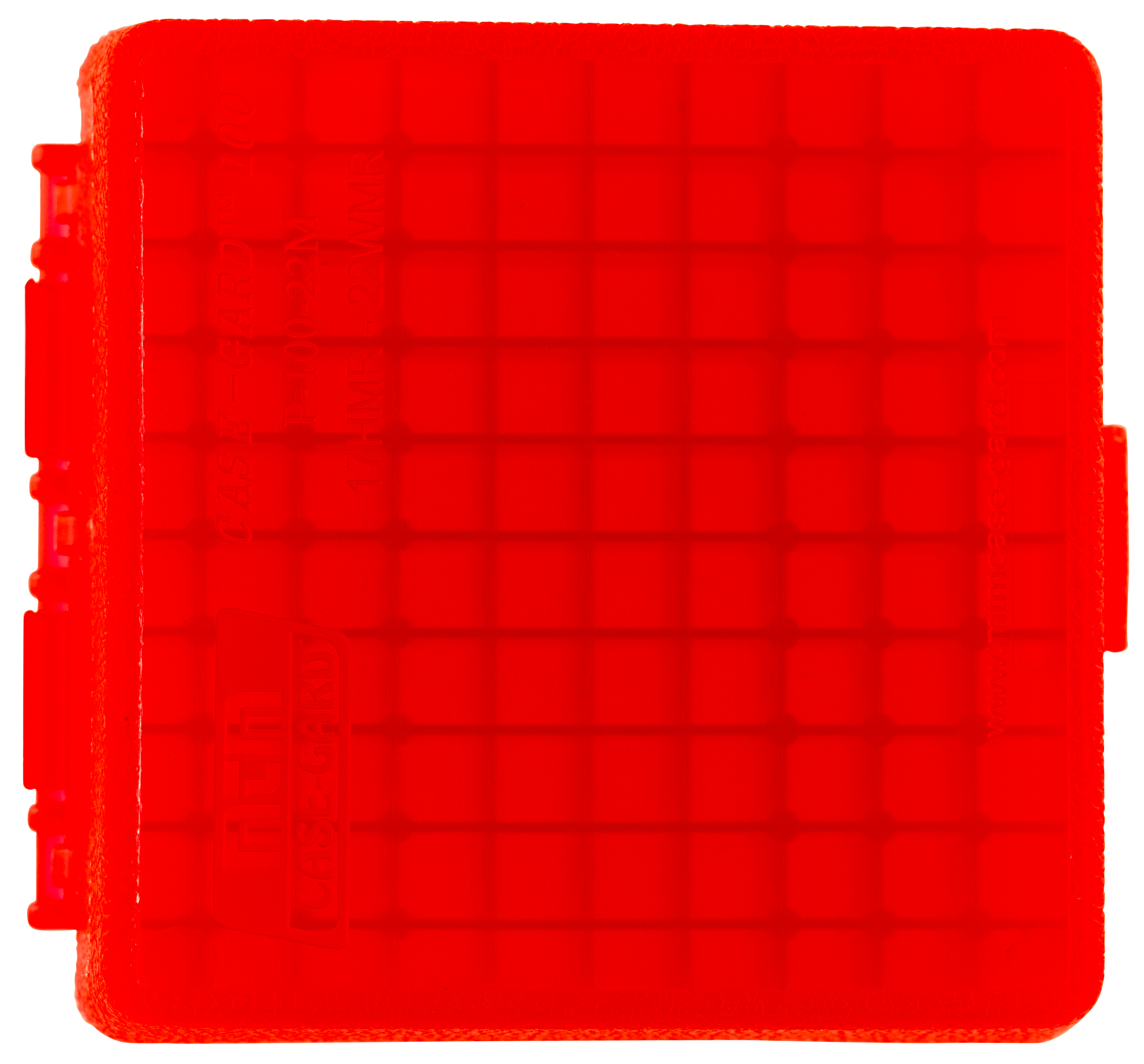 MTM Flip-Top Ammo Box 22 Magnum, 17 HMR 100-Round Plastic Clear Red
