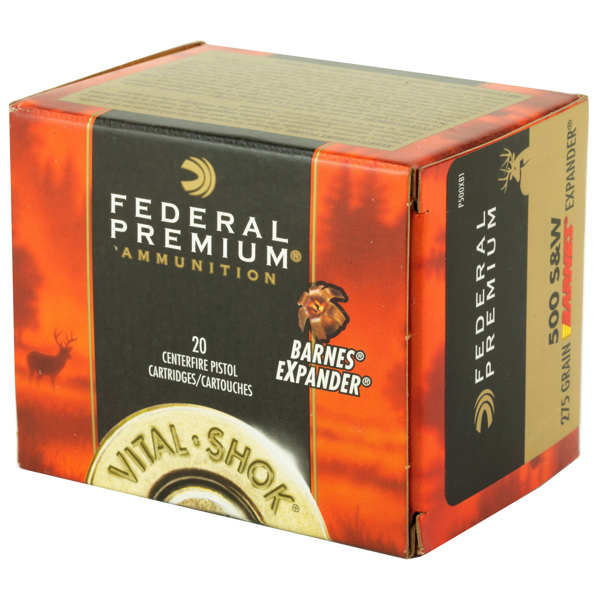 Federal Premium Vital-Shok Ammunition 500 S&W Magnum 275 Grain Barnes XPB Hollow Point Lead-Free 20RD