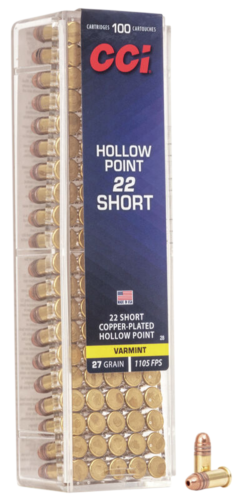 CCI Ammunition 22 Short 27 Grain Copper-Plated Hollow Point Box of 100