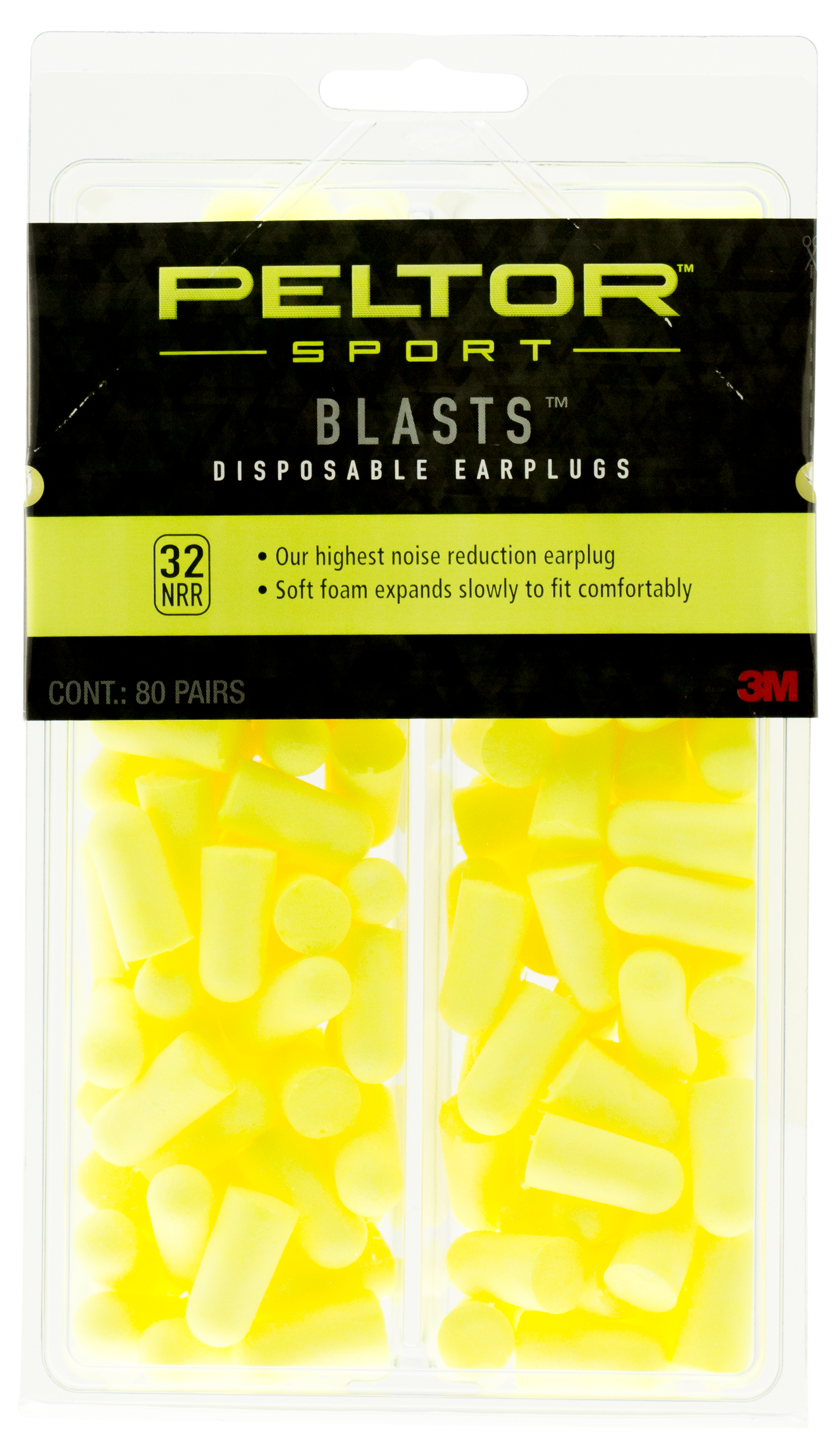 Peltor 97082 Sport Blast Earplugs Foam 32 dB In The Ear Yellow Adult 80 Pair