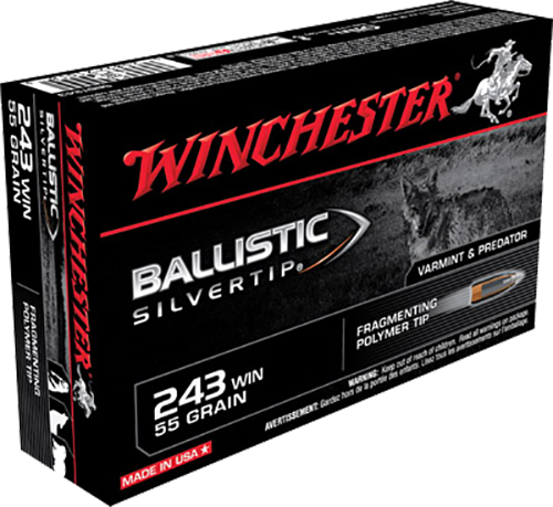 Winchester Ballistic Silvertip Varmint Ammunition 243 Winchester 55 Grain Fragmenting Polymer Tip 20RD