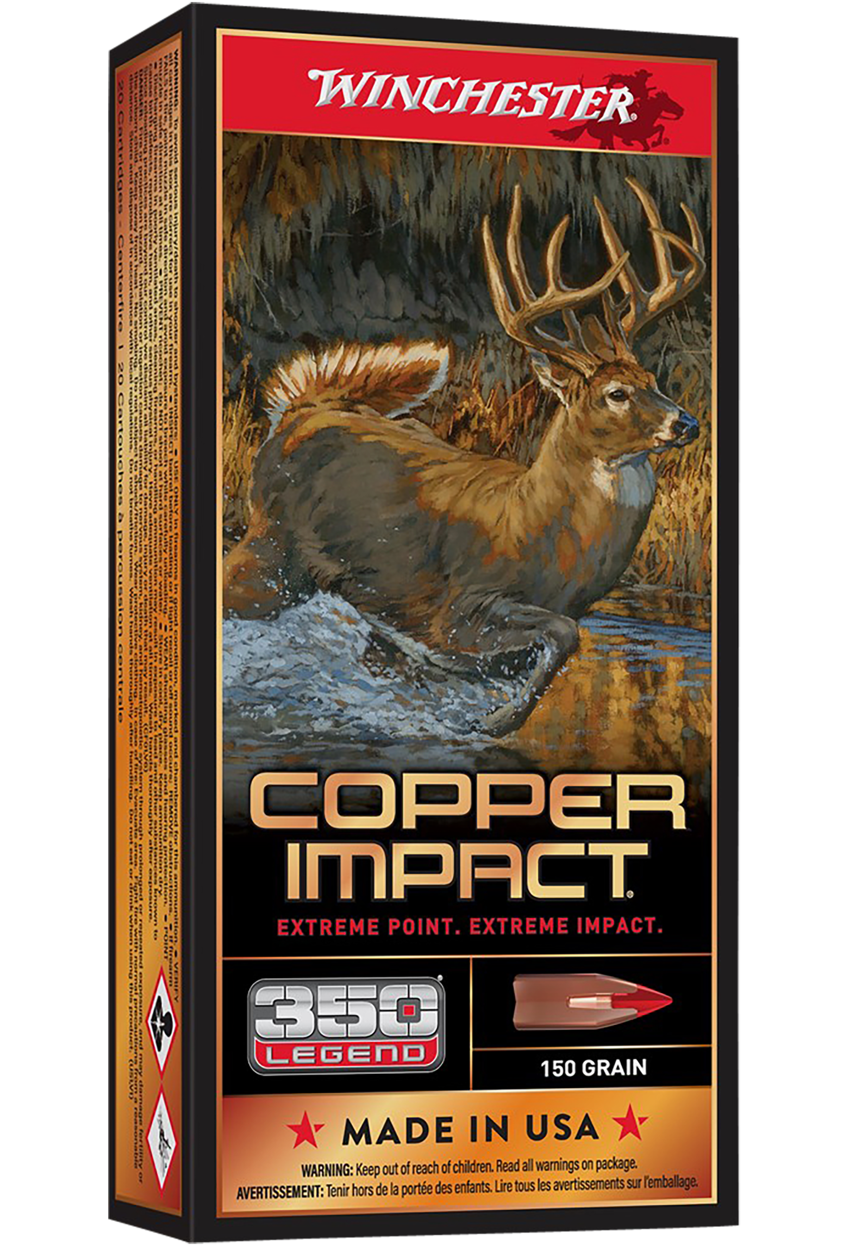 Winchester Copper Impact Ammunition 350 Legend 150 Grain Copper Extreme Point Polymer Tip Lead Free 20RD