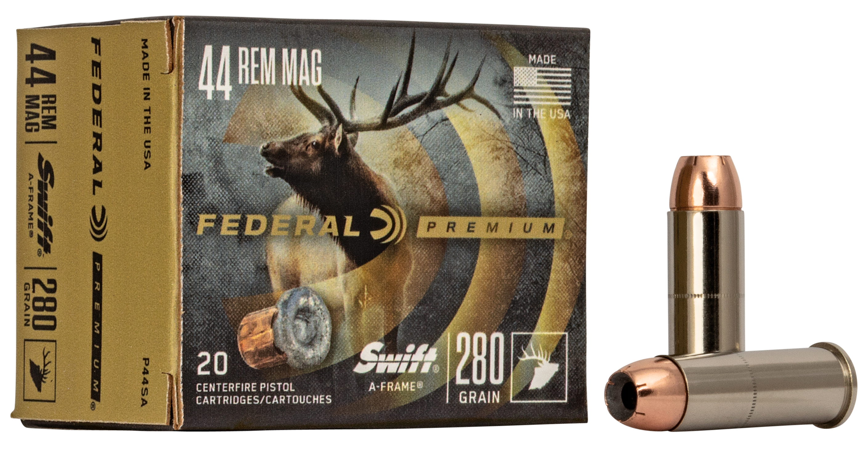 Federal Premium Ammunition 44 Remington Magnum 280 Grain Swift A-Frame Jacketed Hollow Point 20RD