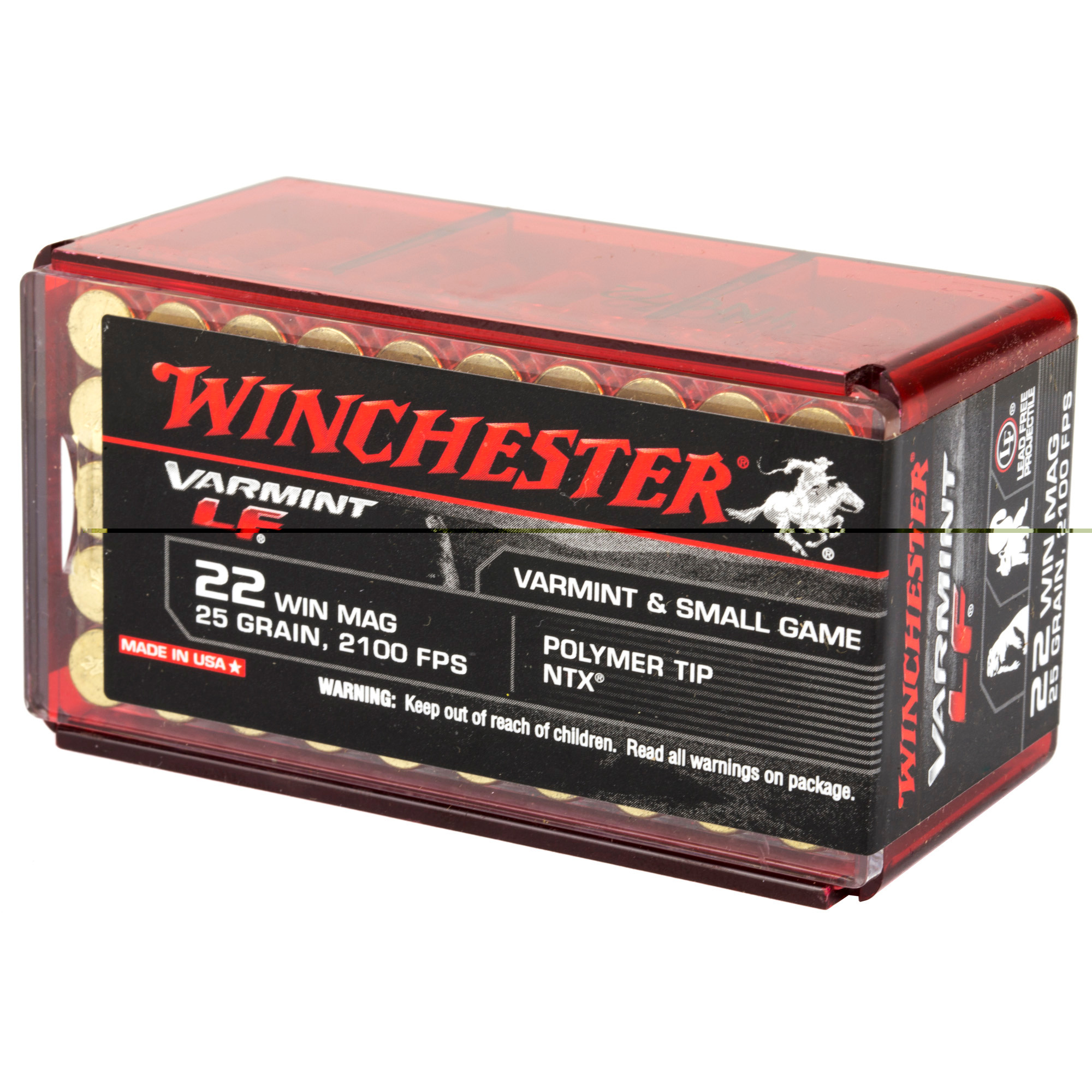 Winchester Super-X Ammunition 22 Winchester Magnum Rimfire (WMR) 25 Grain NTX Polymer Tip Lead-Free