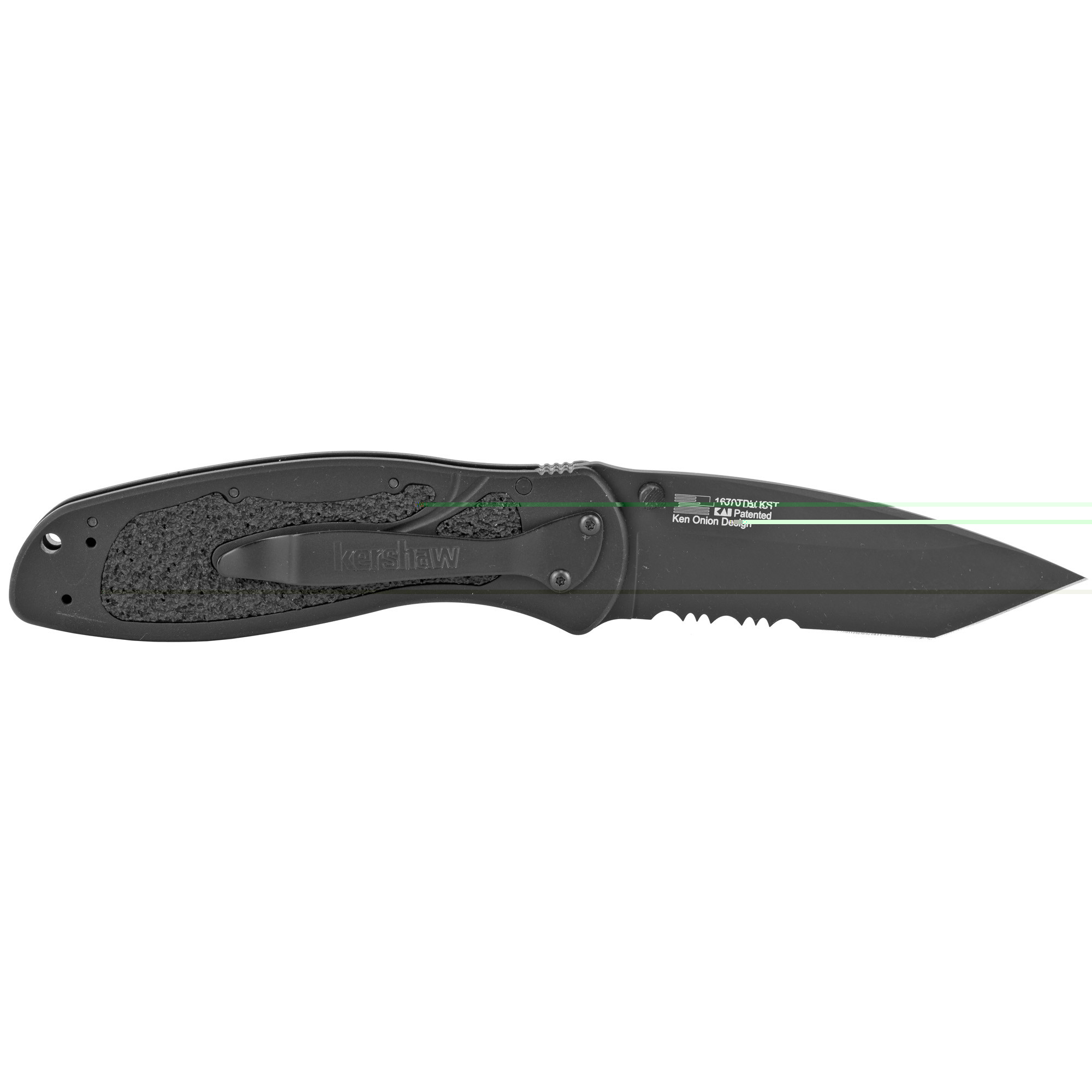 Kershaw 1670TBLKST Blur3.40" Folding Tanto Part Serrated Black DLC 14C28N Steel Blade Black Anodized Aluminum Handle Includes Pocket Clip