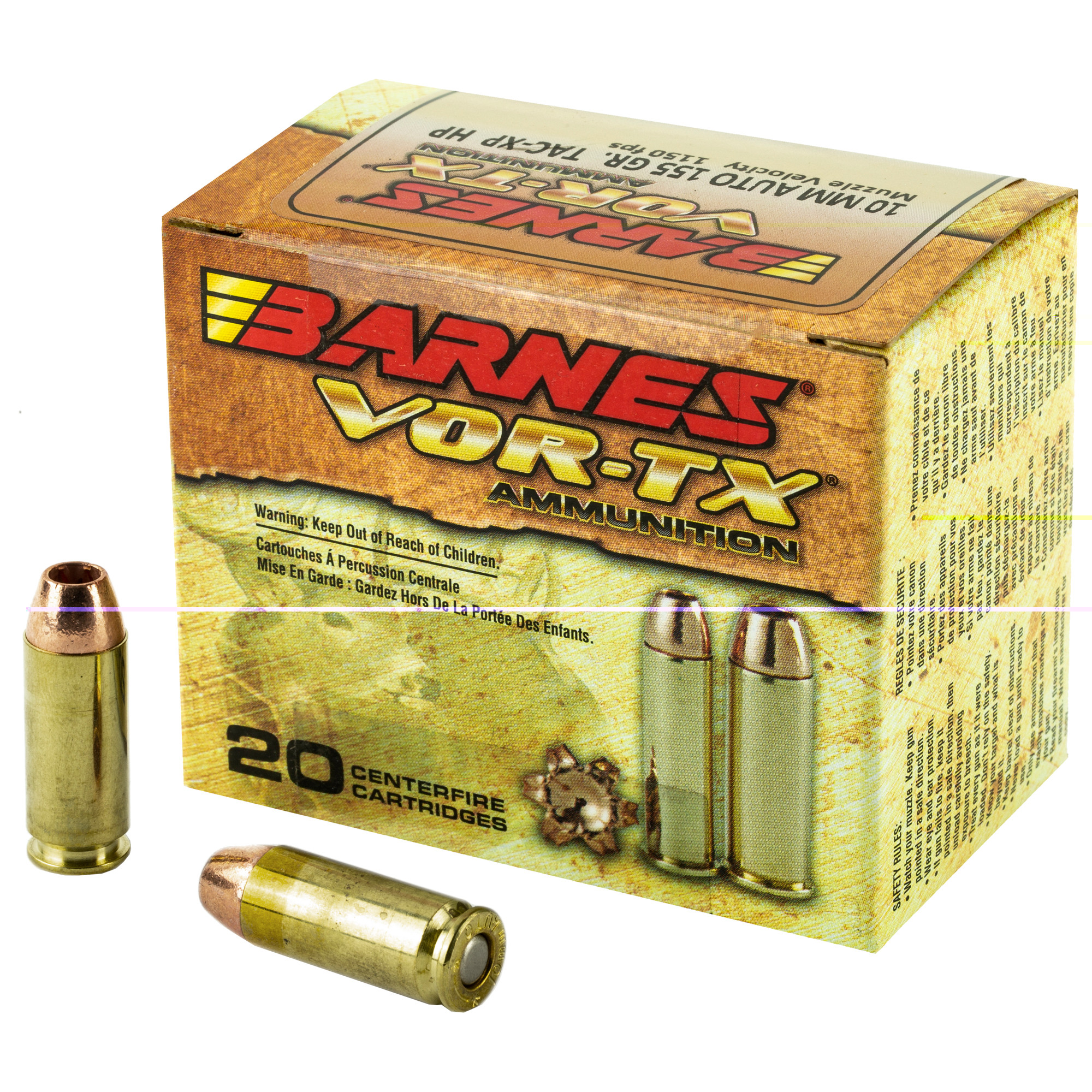 Barnes VOR-TX Ammunition 10mm Auto 155 Grain XPB Hollow Point Lead-Free 20RD