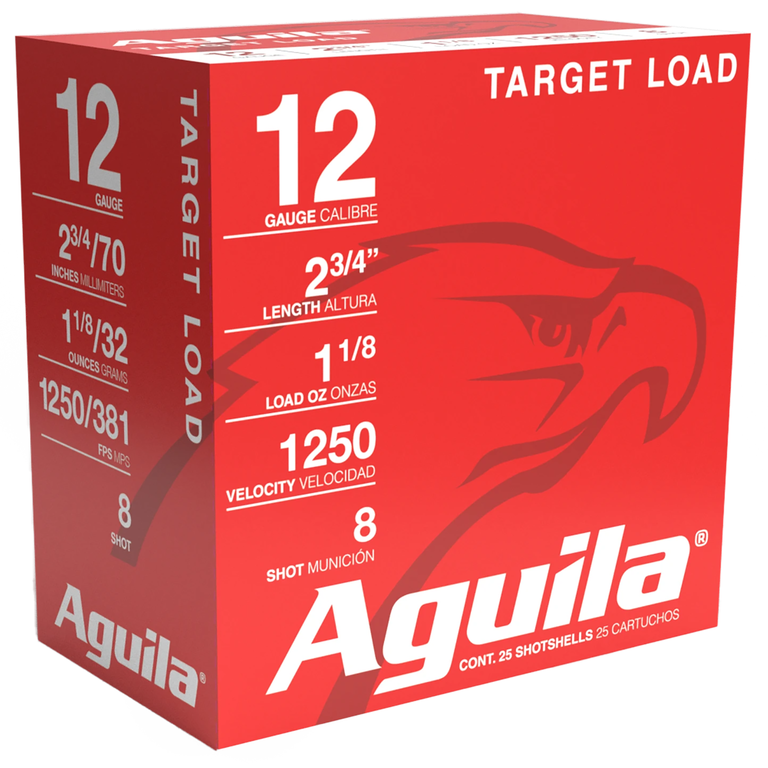 Aguila 1CHB1348 Target Load Competition 12 Gauge 2.75" 1 1/8 oz 8 Shot 25 Per Box/ 10 Cs