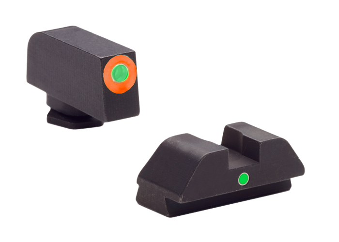 Ameriglo I-Dot Night Sight Set Glock 42, 43, 43X Tritium Green Dot Front with Orange Outline, Single Dot Rear