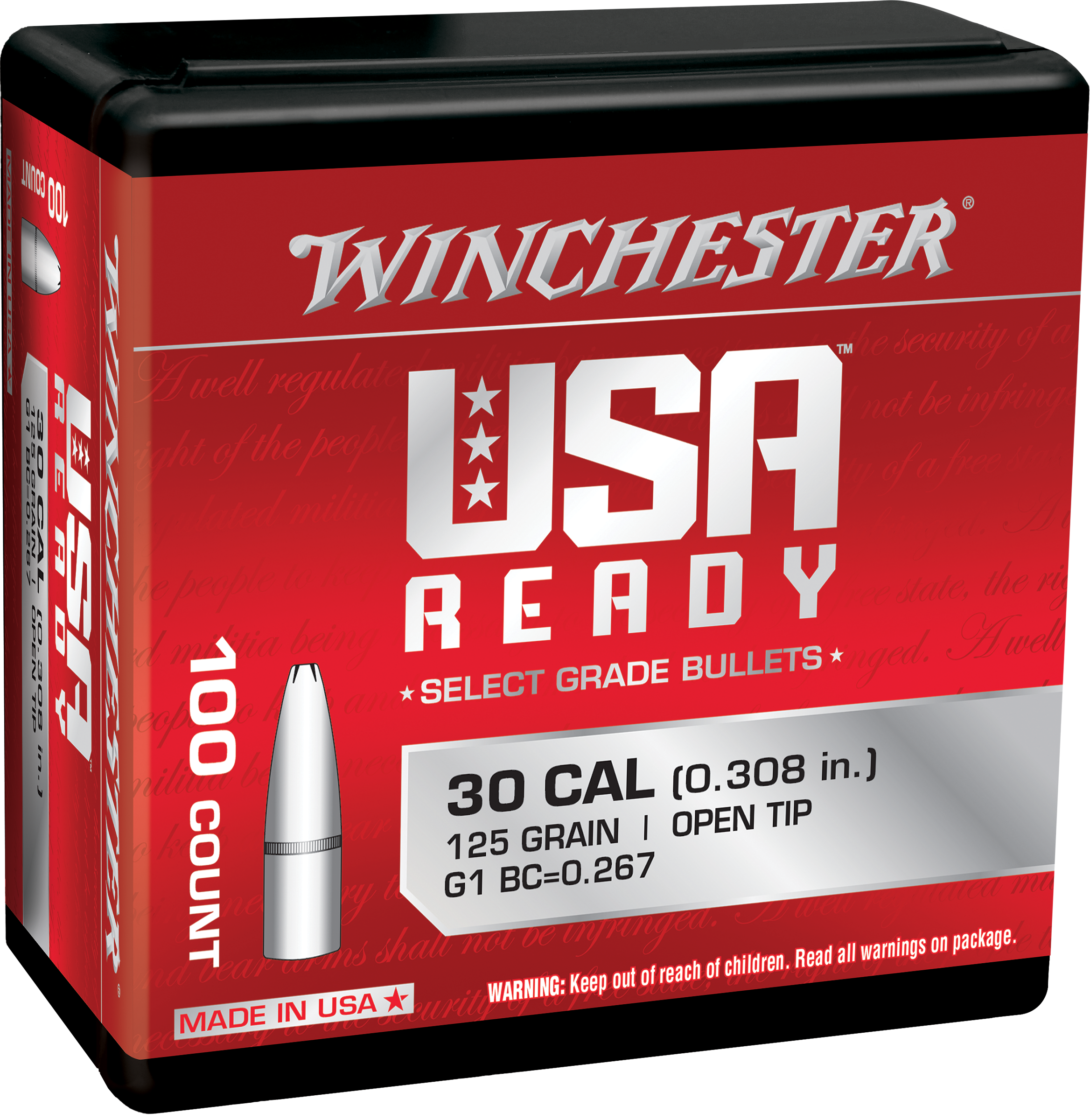 Winchester Ammo WBR30125 Centerfire Rifle308 Win 125 gr Open Tip 100 Per Bag