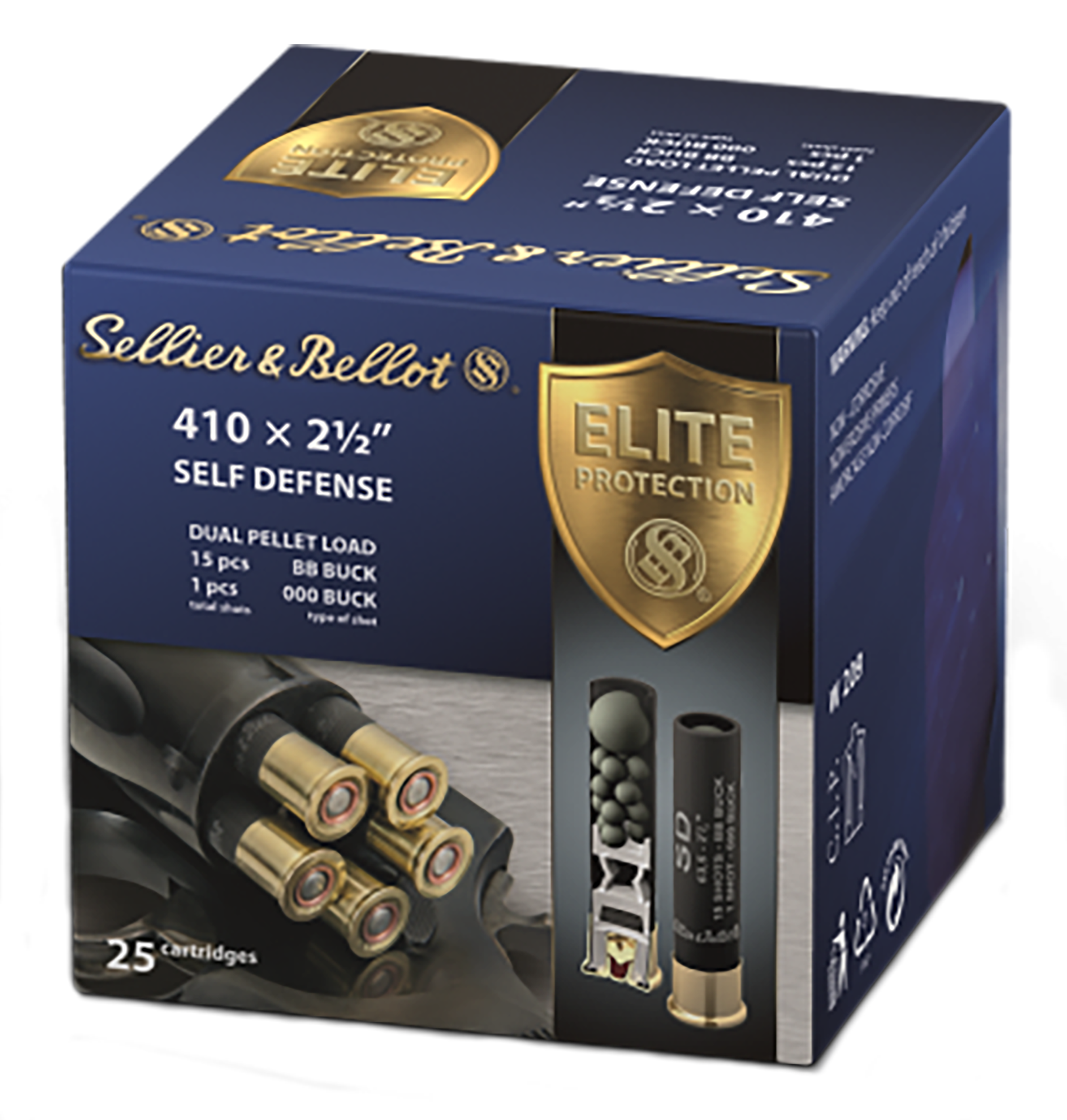 Sellier & Bellot SB410SDA Self Defense410 Gauge 2.50" 15 Pellets 1/2 oz 987 fps 000 Buck Shot 25 Bx/20 Cs