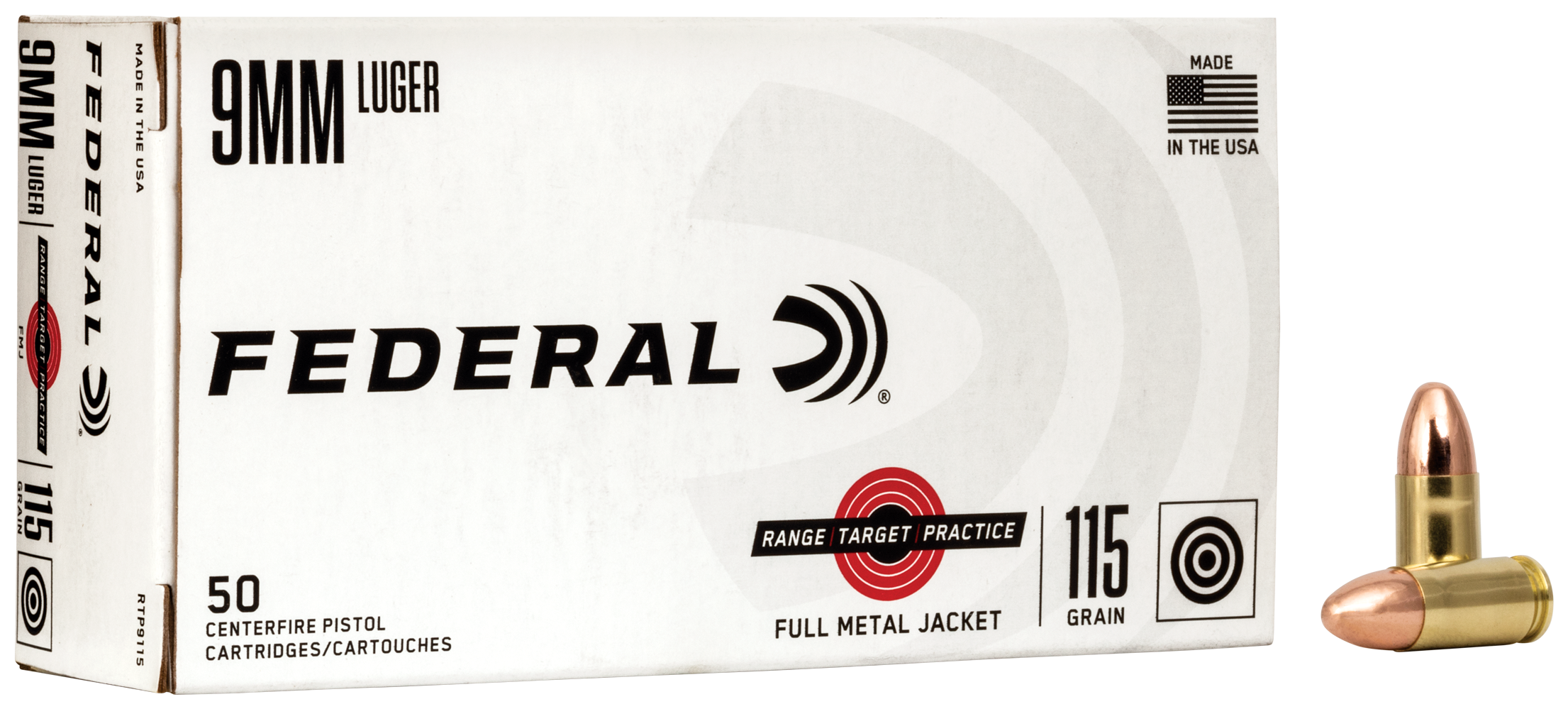 Federal RTP9115 Range & Target Range/Target/Practice 9mm Luger 115 gr FMJ50rd Bx