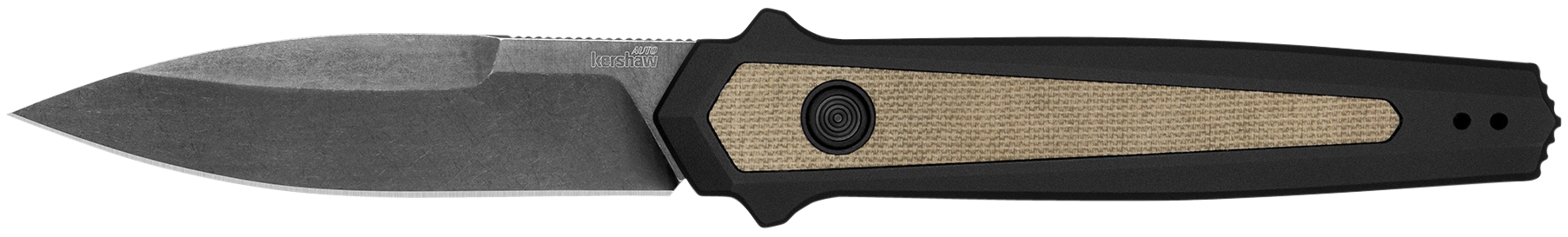 KershawLaunch 15 Full Size 3.50" Folding Spear Point Plain Black Oxide Blackwash CPM MagnaCut Steel Blade/Black Anodized w/Tan Canvas Aluminum w/Micarta Inserts Handle Includes Pocket Clip