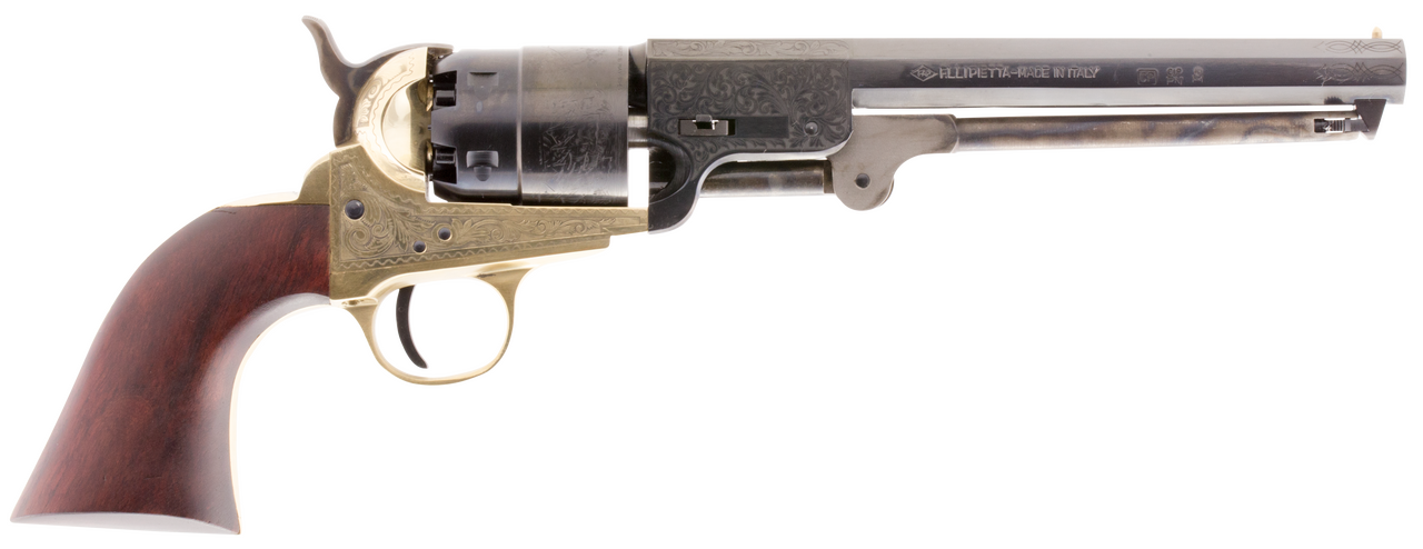 Traditions FR185118 1851 Navy Break Open 44 Cal #11 Percussion 7.38" 6rd Brass Engraved Frame Blued Engraved Barrel Blued Cylinder Walnut Grip