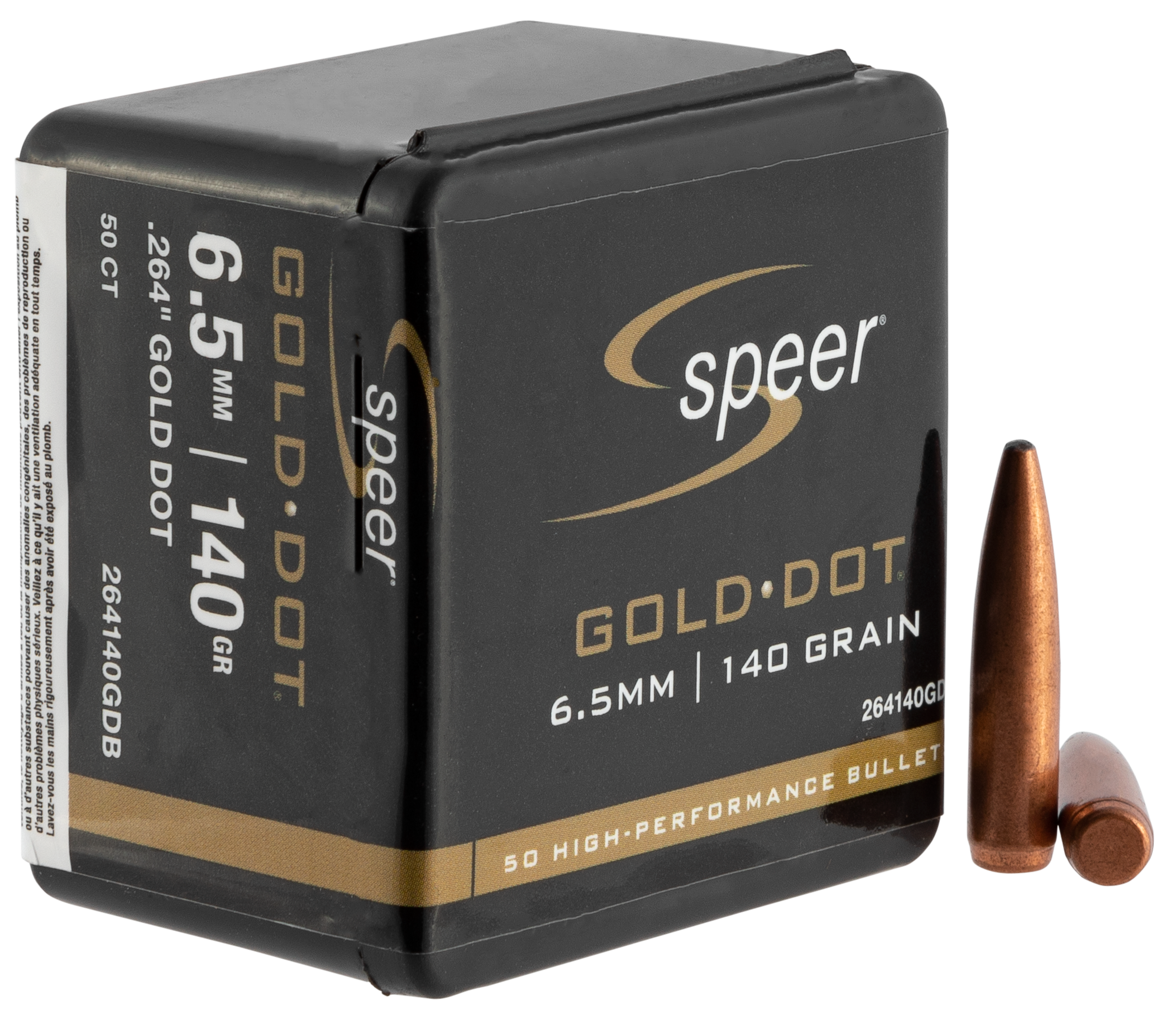 Speer Gold Dot Bullets 264 Caliber, 6.5mm (264 Diameter) 140 Grain Bonded Soft Point Box of 50