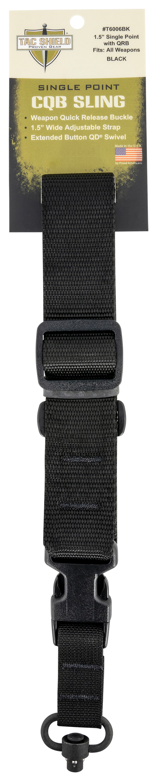 Tacshield T6006BK CQBwith QD Push Button Swivel 1.50" W Single-Point Black Webbing for Rifle/Shotgun