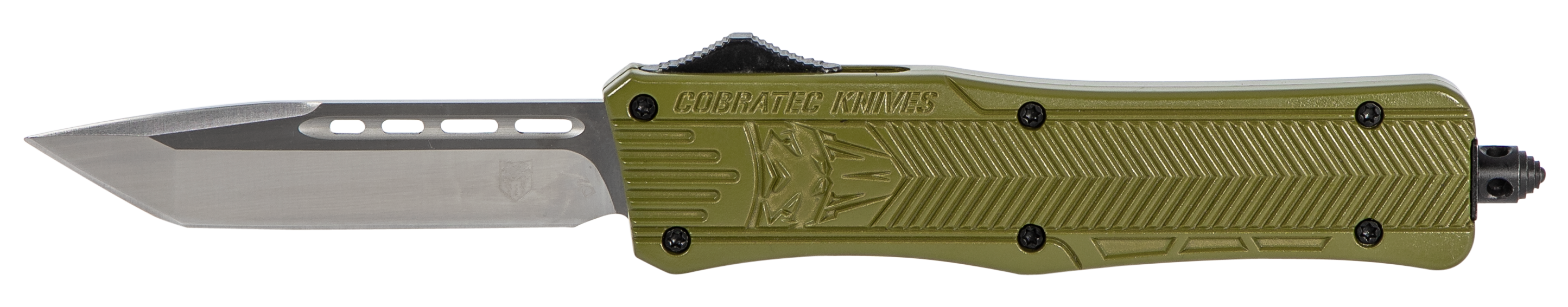 CobraTec Knives MODCTK1MTNS CTK-1Medium 3" OTF Tanto Plain D2 Steel Blade/OD Green Aluminum Handle Features Glass Breaker Includes Pocket Clip