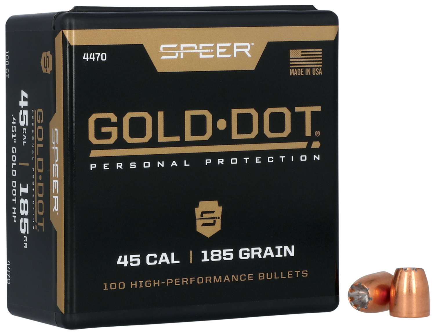 Speer Gold Dot Bullets 45 Caliber (451 Diameter) 185 Grain Bonded Jacketed Hollow Point Box of 100