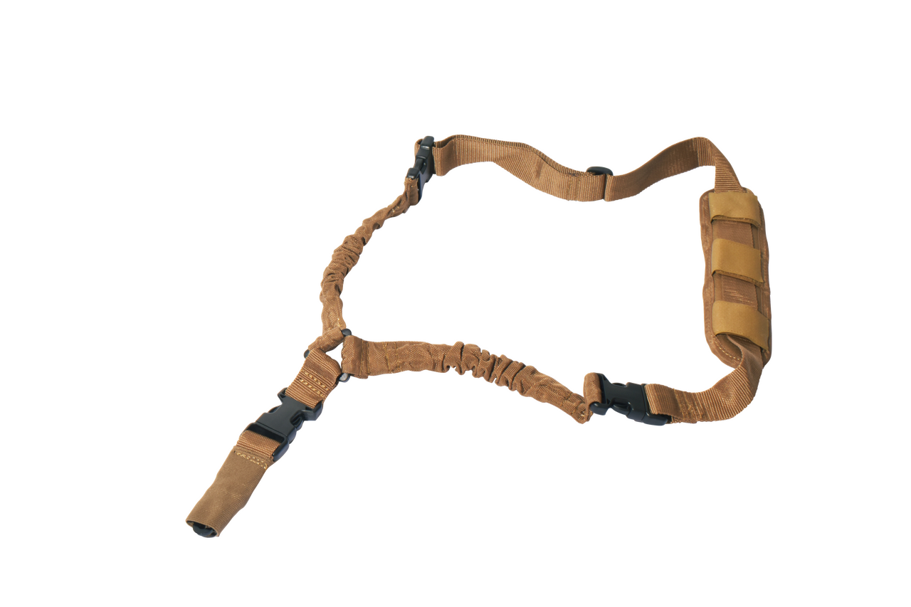 Rukx Gear ATICT1PST Tactical Single Point Sling 1.25" Wide Adjustable Bungee made of Tan Nylon with Foam Padding & Side Release Buckles