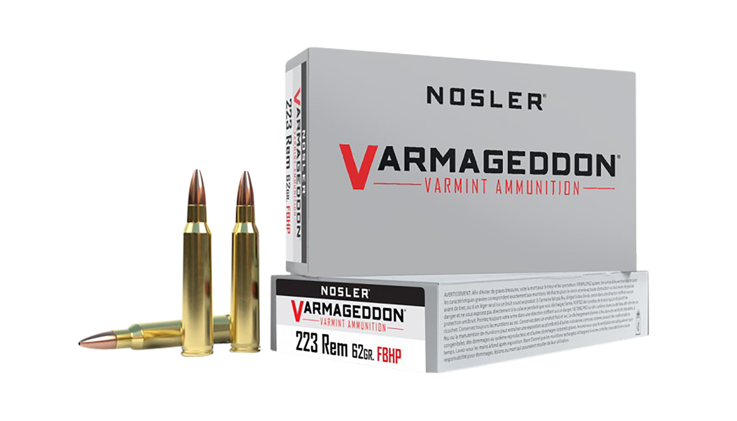 Nosler Varmageddon Ammunition 223 Remington 62 Grain Hollow Point Flat Base 20RD