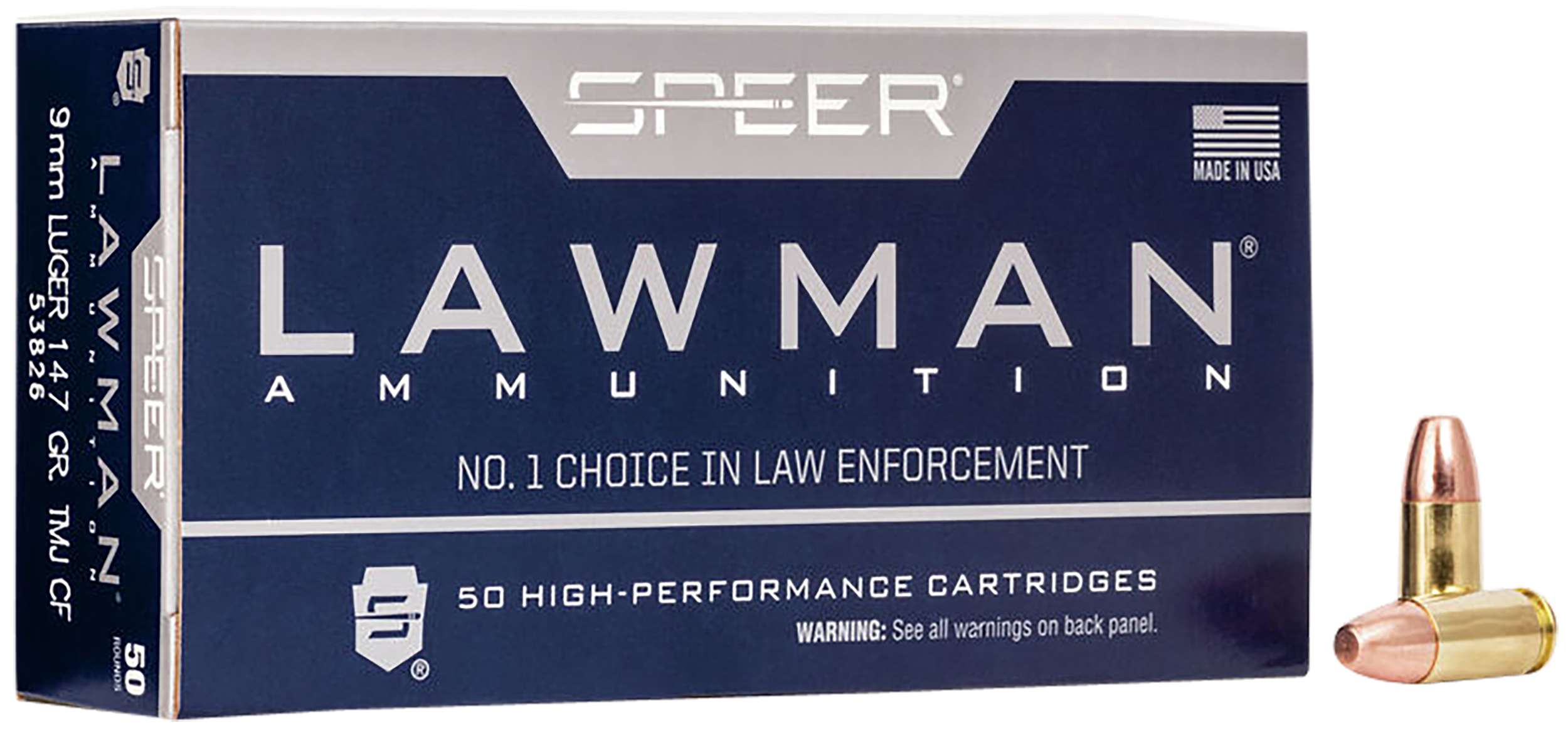Speer 53826 Lawman Training Clean-Fire 9mm Luger 147 gr 985 fps Total Metal Jacket Flat Nose (TMJFN) 50 Bx/20 Cs