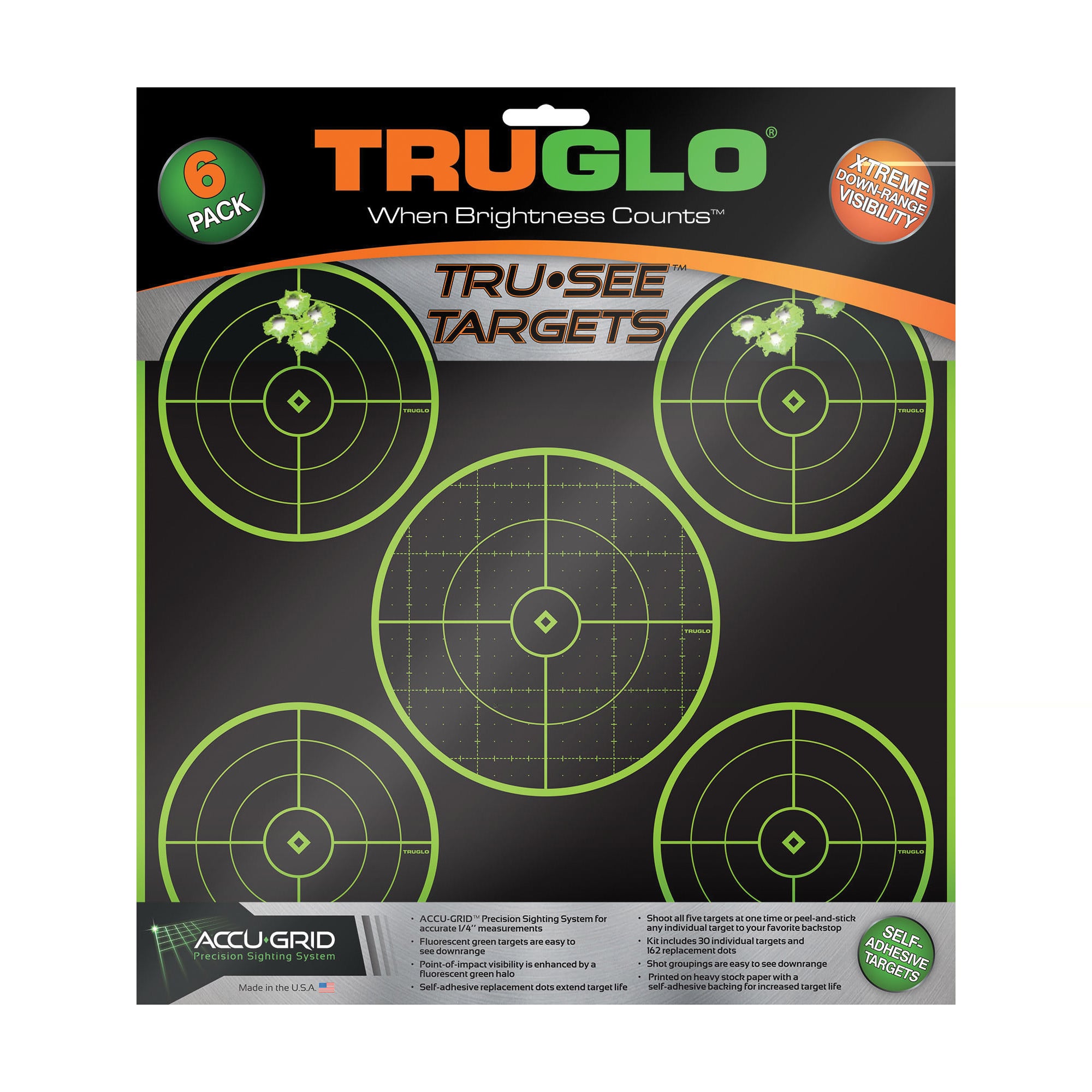 TruGlo TG11A6 Tru-See Splatter Target Black/Green Self-Adhesive Heavy Paper Universal Yes Impact Enhancement Nuclear Green 6 Pack Includes Pasters