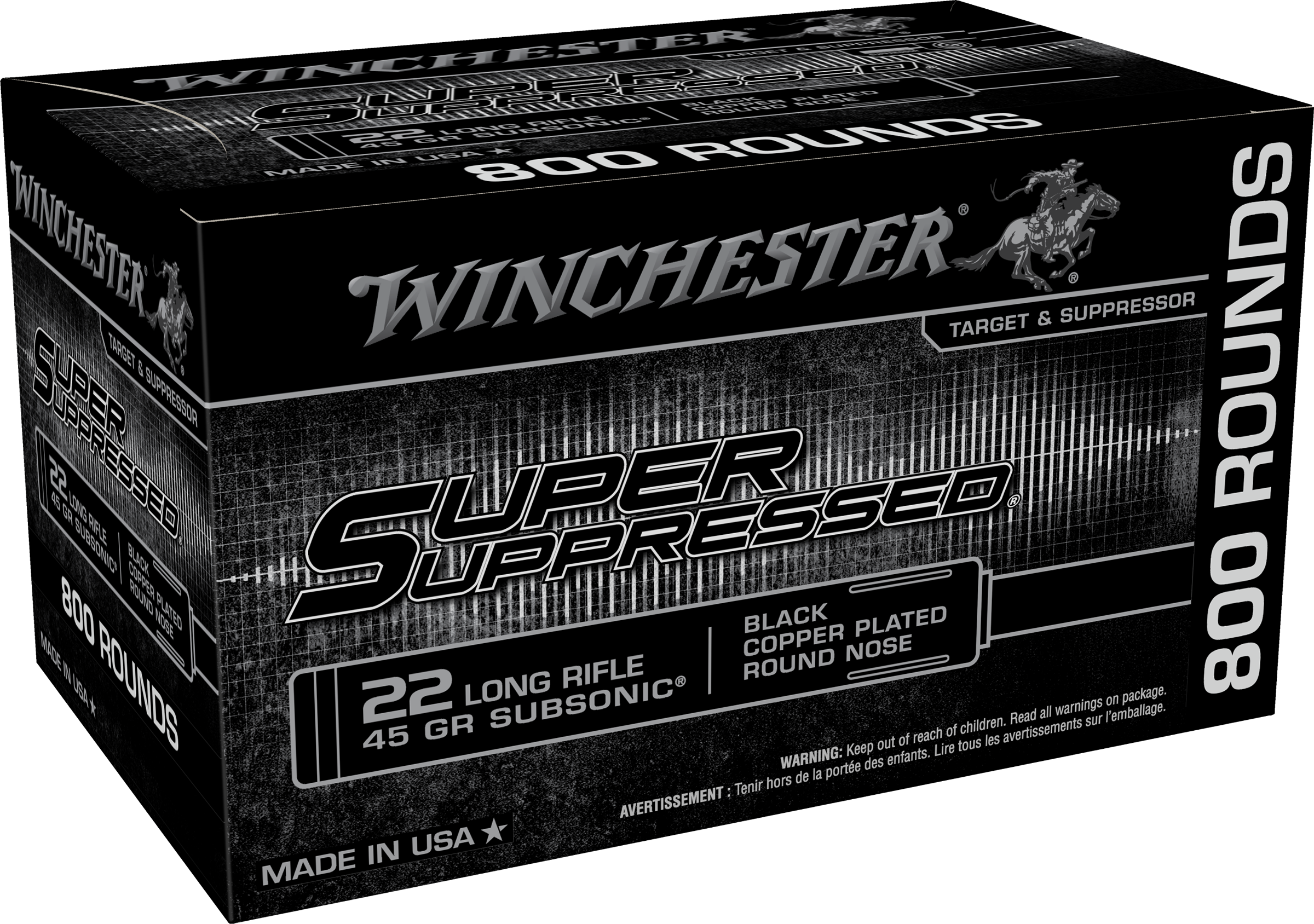 Winchester Super Suppressed Ammunition 22 Long Rifle Subsonic 45 Grain Plated Lead Round Nose