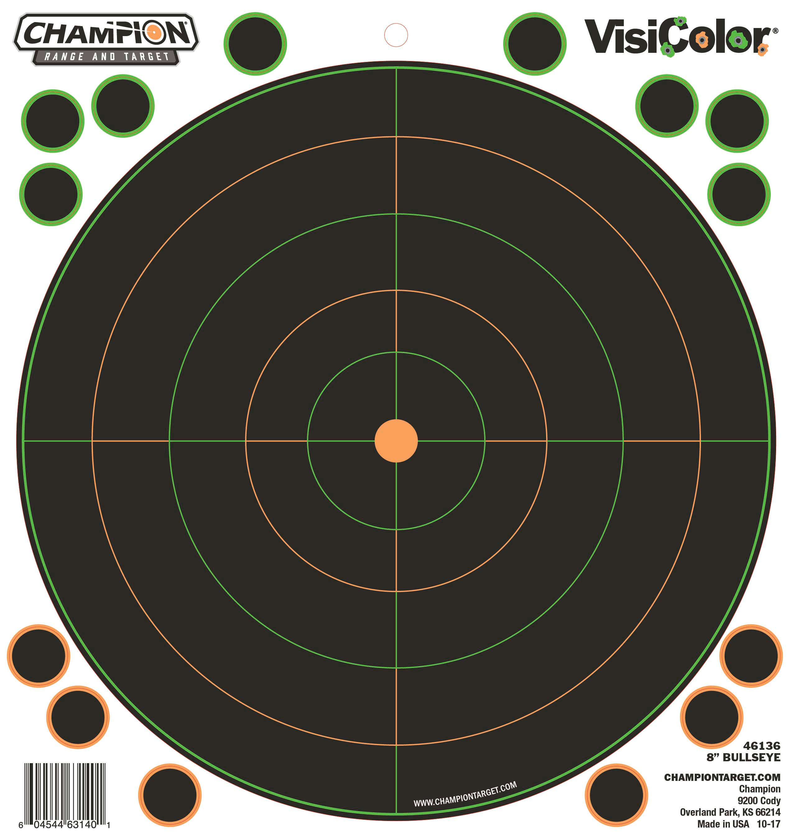 Champion Targets 46136 VisiColorSelf-Adhesive Paper Pistol/Rifle Black/Orange 8" Bullseye Includes Pasters 5 Pack