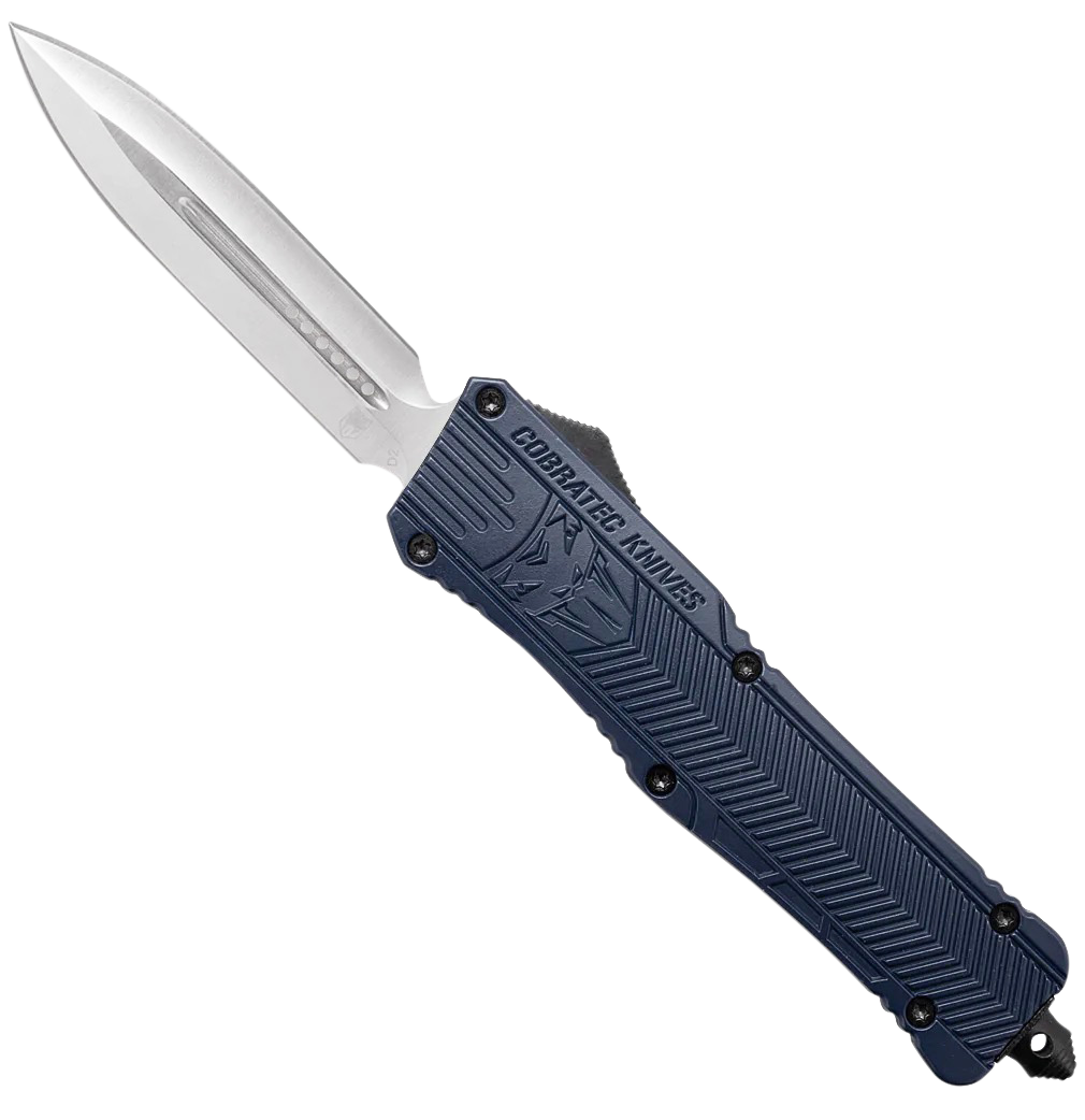 CobraTec Knives LNYCTK1DAGNS CTK-1Large 3.75" OTF Dagger Plain D2 Steel Blade/NYPD Blue Aluminum Handle Features Glass Breaker Includes Pocket Clip