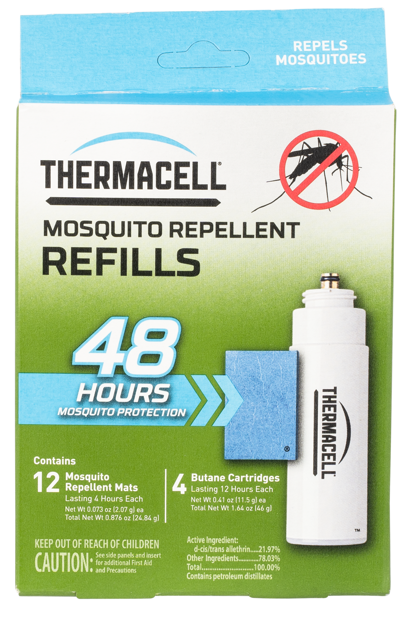 Thermacell R4 Repellent RefillEffective 15 ft Odorless Scent Mat/Fuel Cartridges Repels Mosquito Effective Up to 48 hrs 4 Fuel Cartridges/12 Mats
