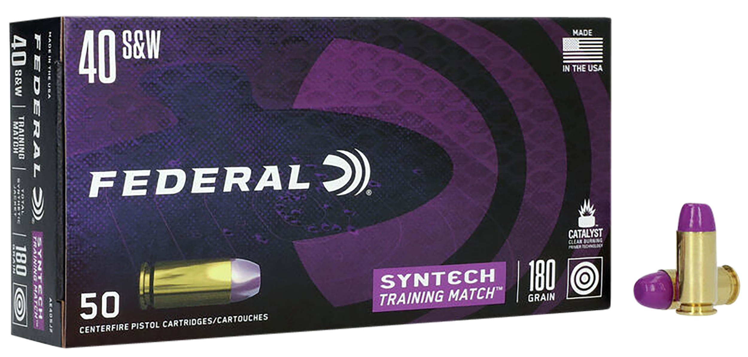 Federal Syntech Training Match Ammunition 40 S&W 180 Grain Total Synthetic Jacket Box of 50