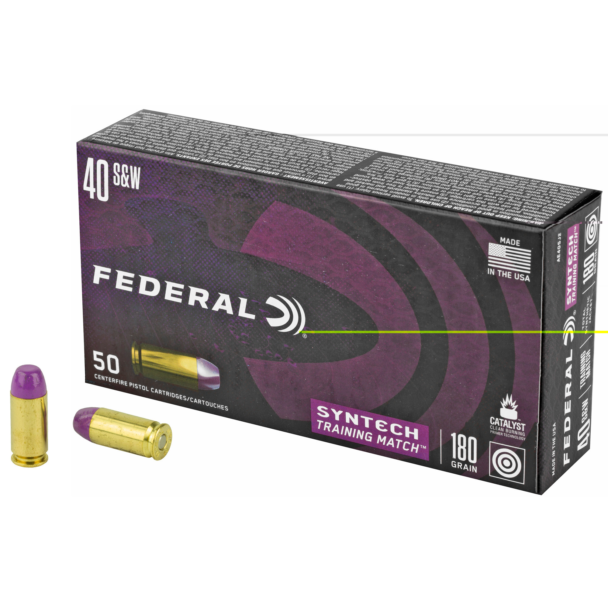 Federal Syntech Training Match Ammunition 40 S&W 180 Grain Total Synthetic Jacket Box of 50