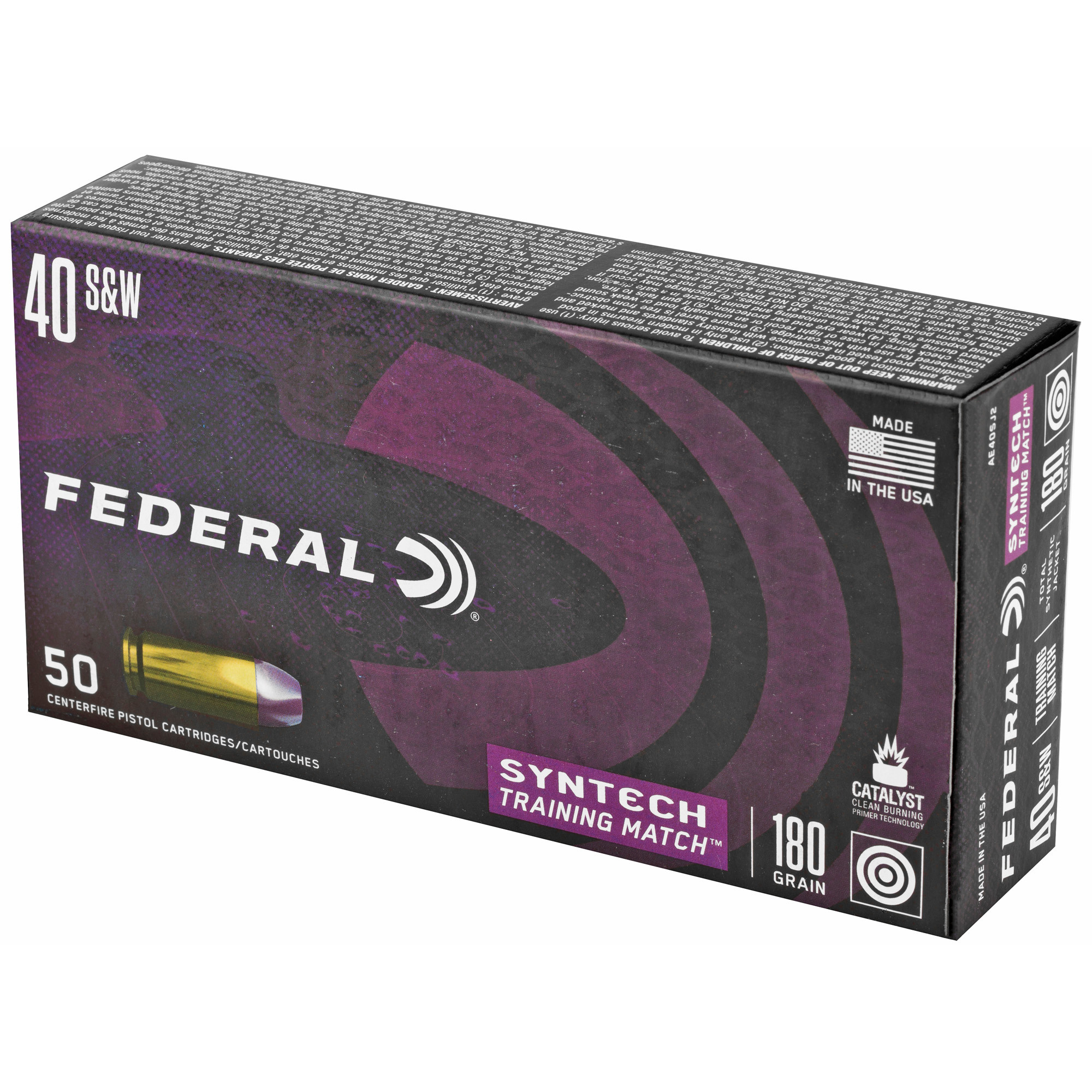 Federal Syntech Training Match Ammunition 40 S&W 180 Grain Total Synthetic Jacket Box of 50