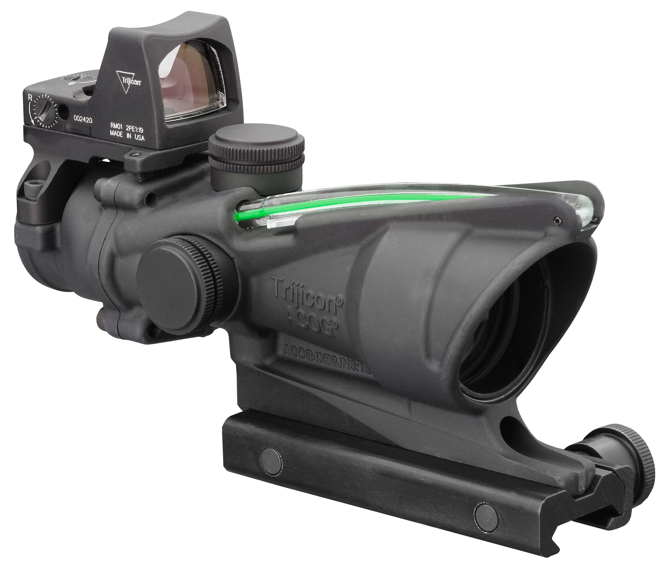 Trijicon 4x32 Acog Rifle Scope Matte, .223 Green Crosshair, 3.25 MOA Red Dot RMR