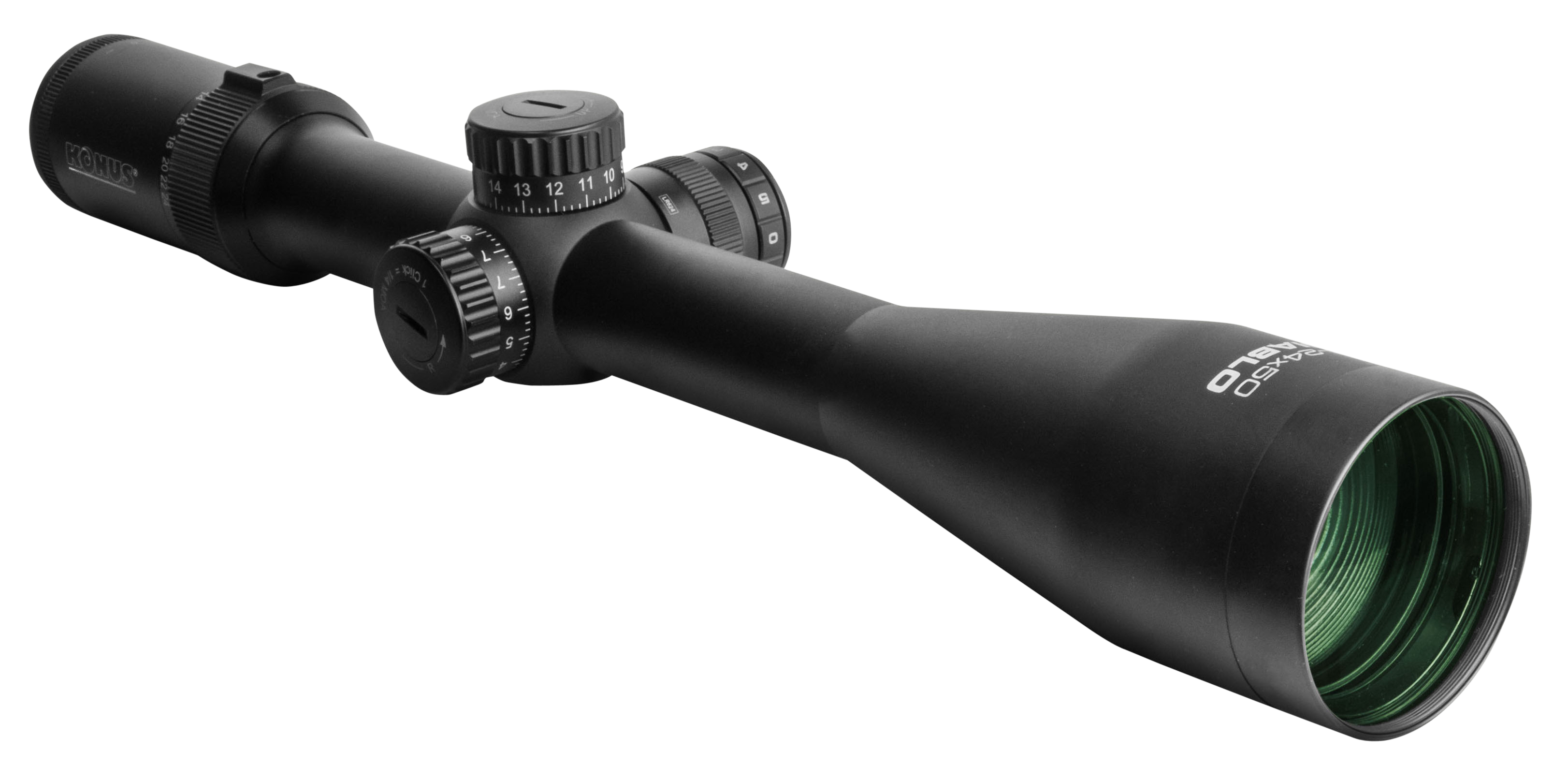 Konus 7173 Diablo Matte Black 6-24x 50mm 30mm Tube Dual Illuminated Blue/Red Engraved Modfified 1/2 Mil-Dot Reticle