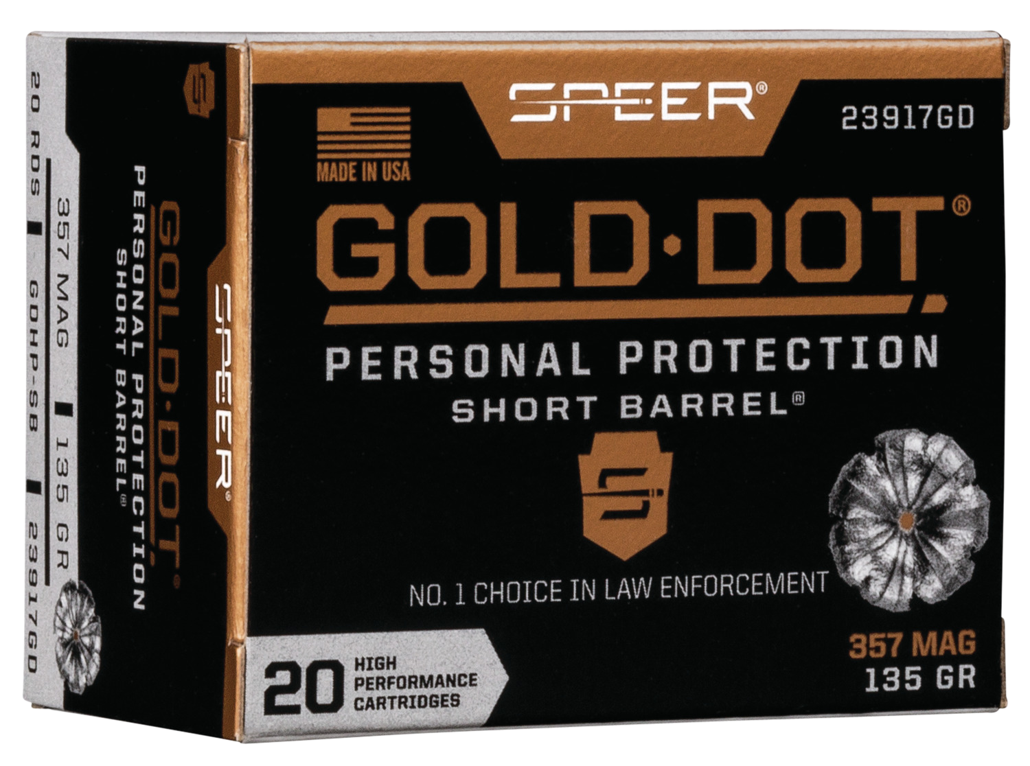 Speer Gold Dot Short Barrel Ammunition 357 Magnum 135 Grain Jacketed Hollow Point