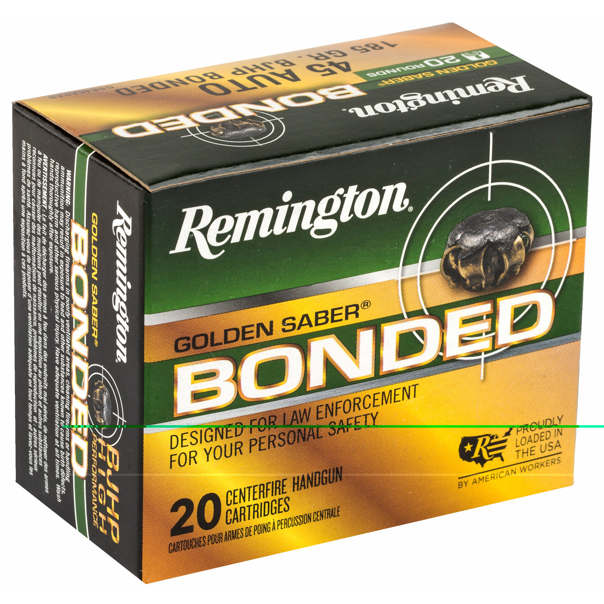 Remington Golden Saber Bonded Ammunition 45 ACP 185 Grain Jacketed Hollow Point 20RD