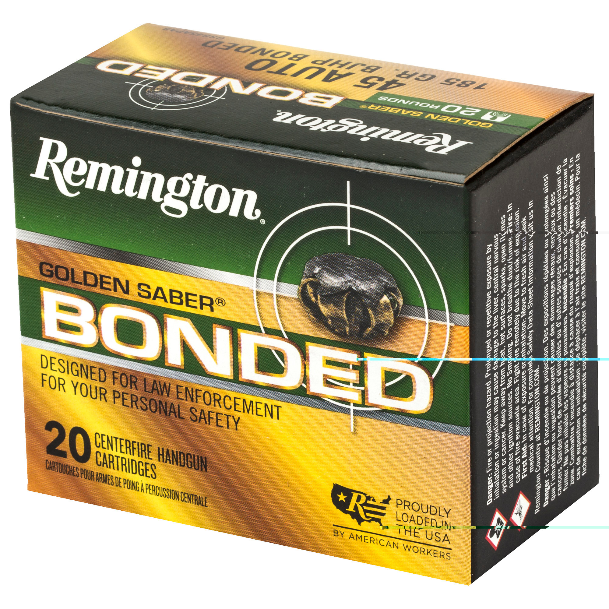 Remington Golden Saber Bonded Ammunition 45 ACP 185 Grain Jacketed Hollow Point 20RD