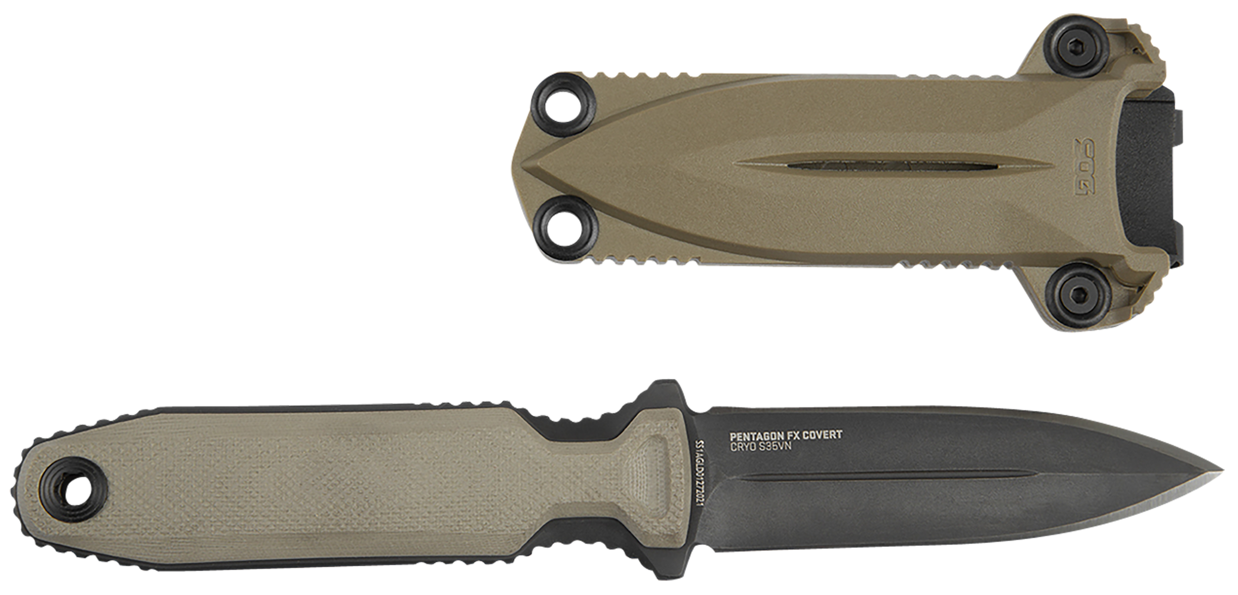 S.O.G SOG17610457 Pentagon FX Covert 3.41" Fixed Spear Point Plain Black Titanium Nitride Cryo CPM S35VN Blade/G10 Flat Dark Earth Handle