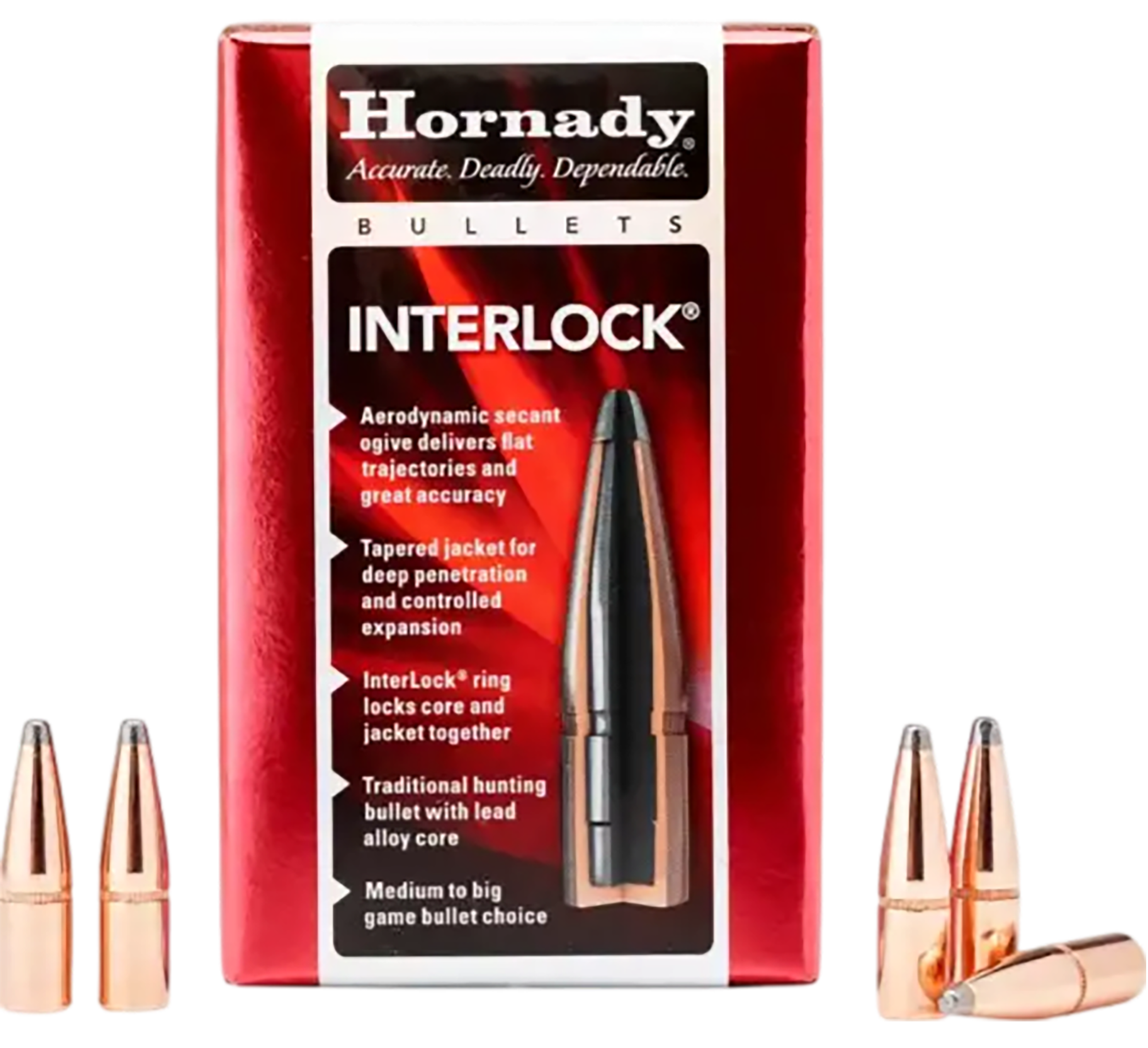 Hornady InterLock Bullets 30 Caliber (308 Diameter) 150 Grain Spire Point with Cannelure Box of 100