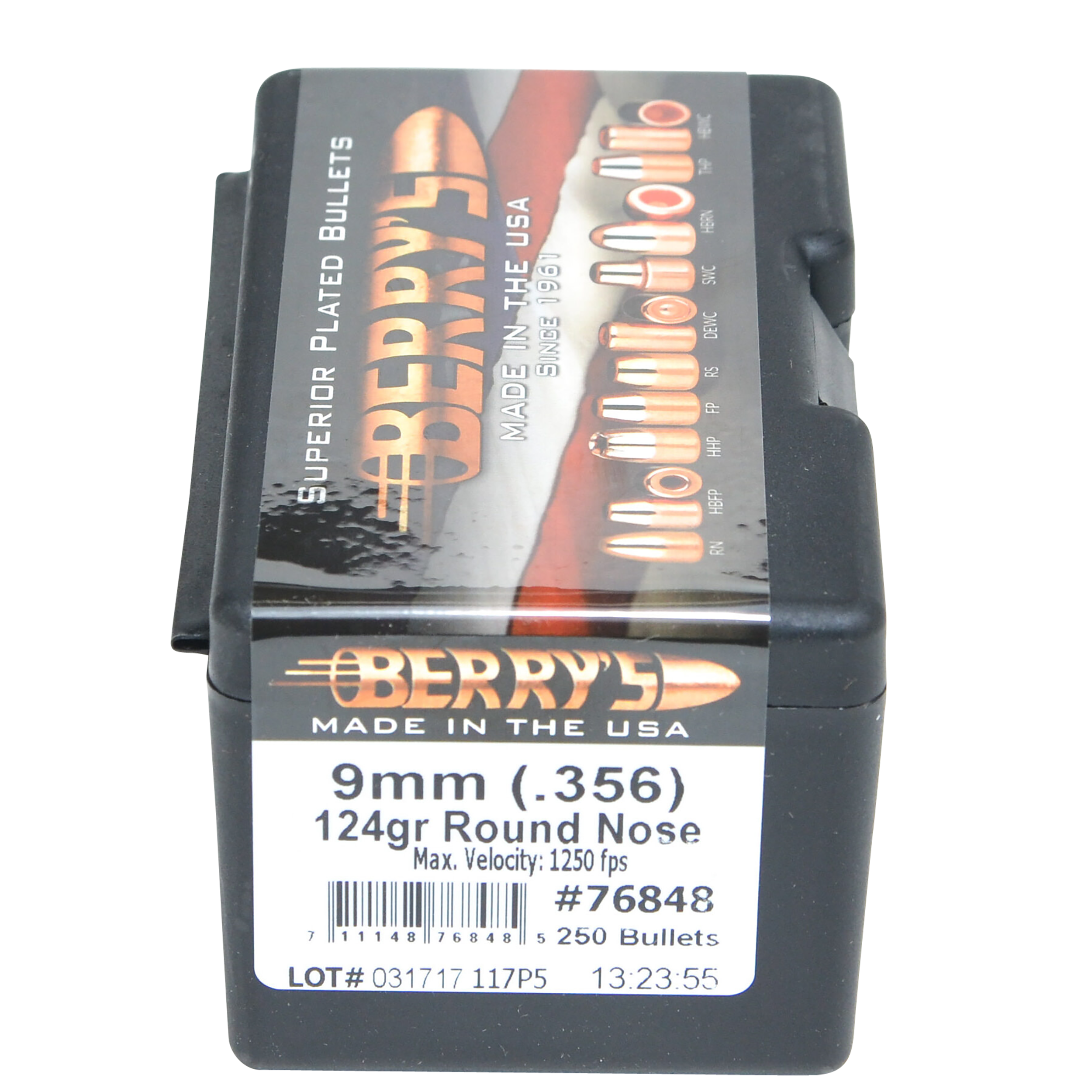 Berrys 76848 Superior Pistol9mm .356 124 GR Round Nose 250 Per Box