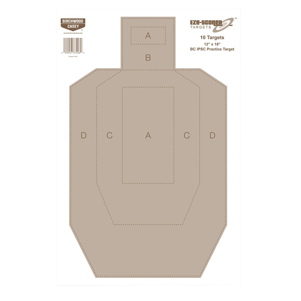 Birchwood Casey 37206 EZE-ScorerIPSC Silhouette Paper Hanging Universal 12" x 18" Tan 10 Pk.
